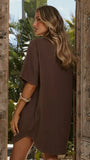 Maliha Button Up Mini Dress Chocolate Denim
