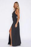Sweet Temptation Halter Maxi Dress Black White Polka Dot