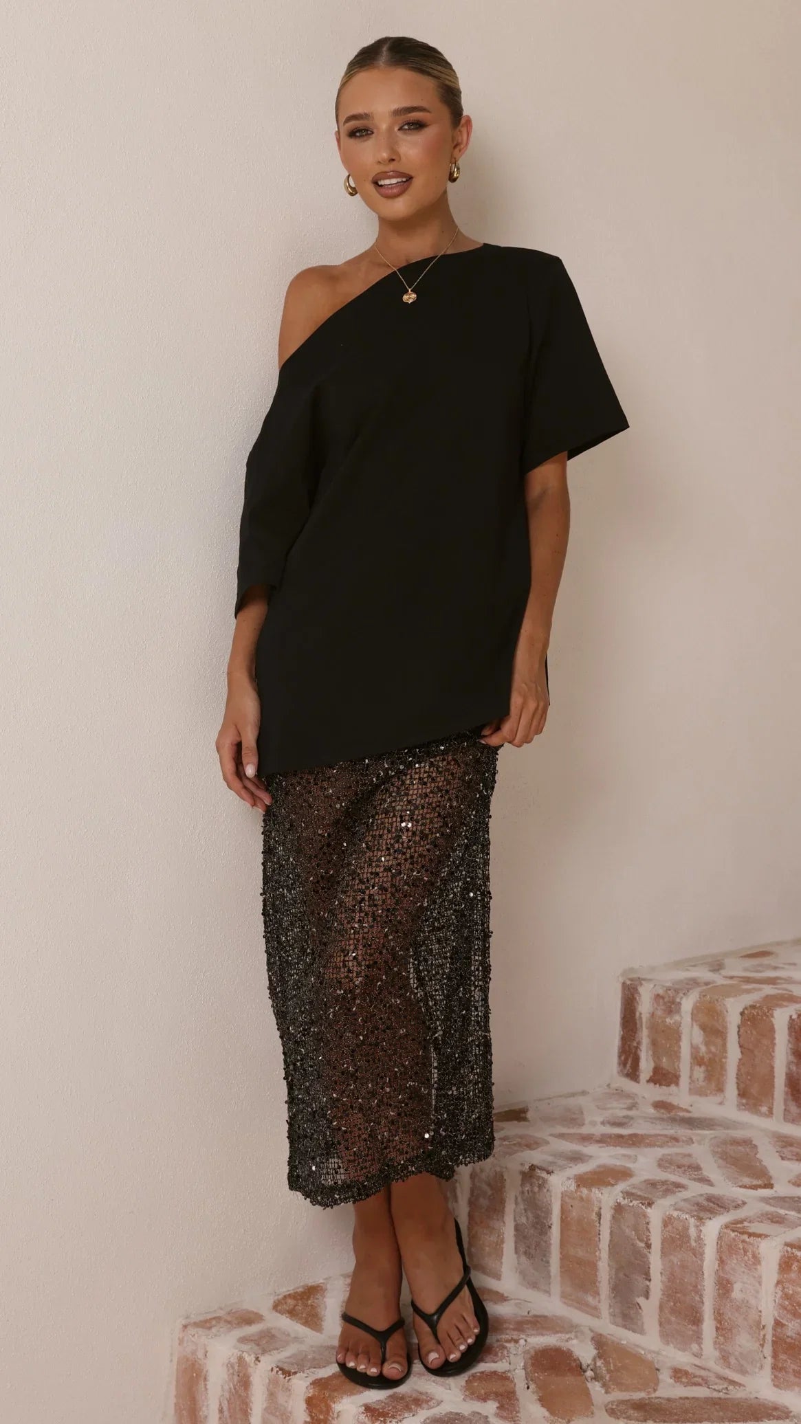 Verlo Sequins Maxi Skirt Black
