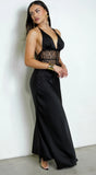 Ravena Lace Satin Detail Halter Maxi Dress Black