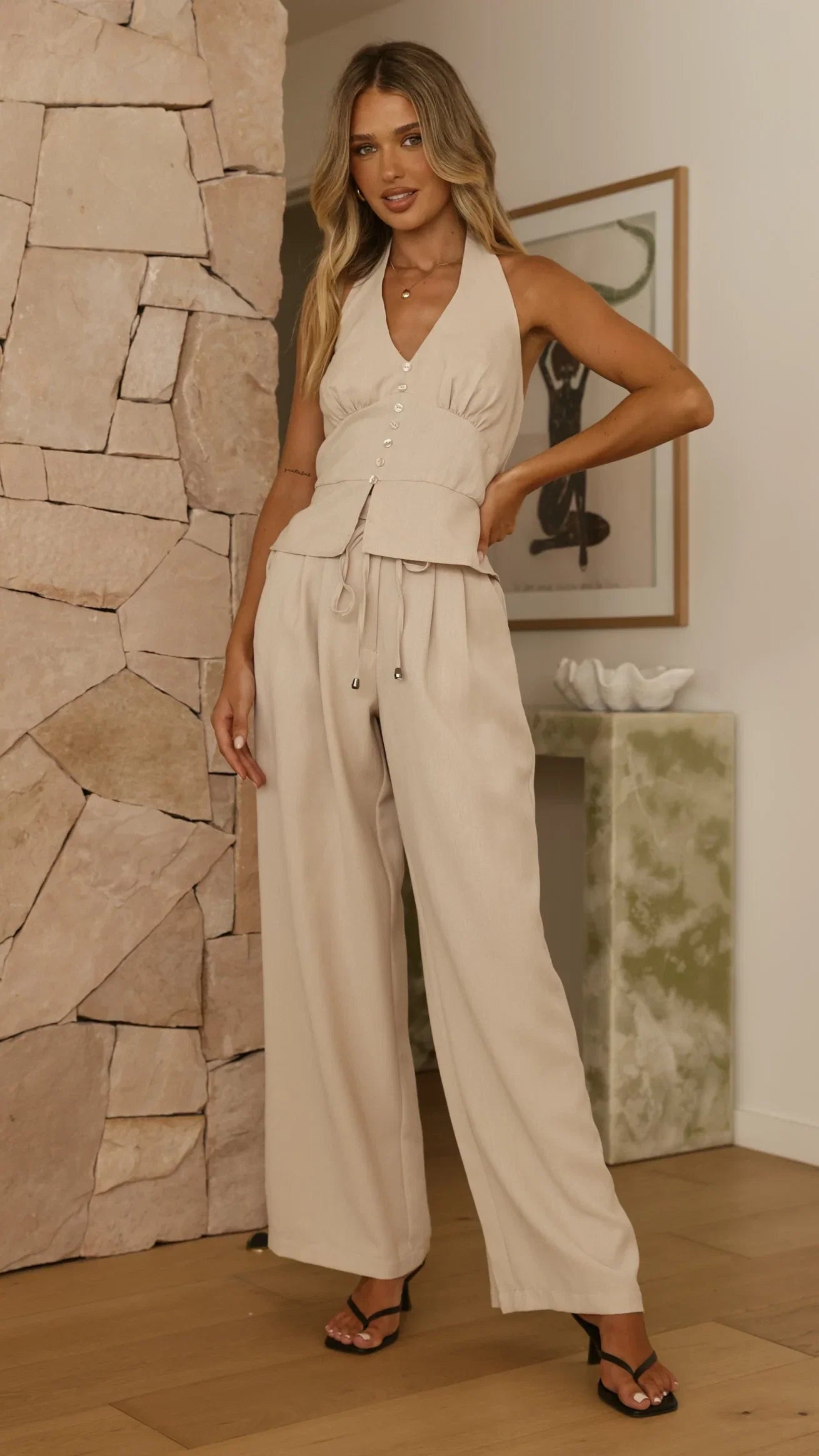 Rebekka Halter Neck Top Beige
