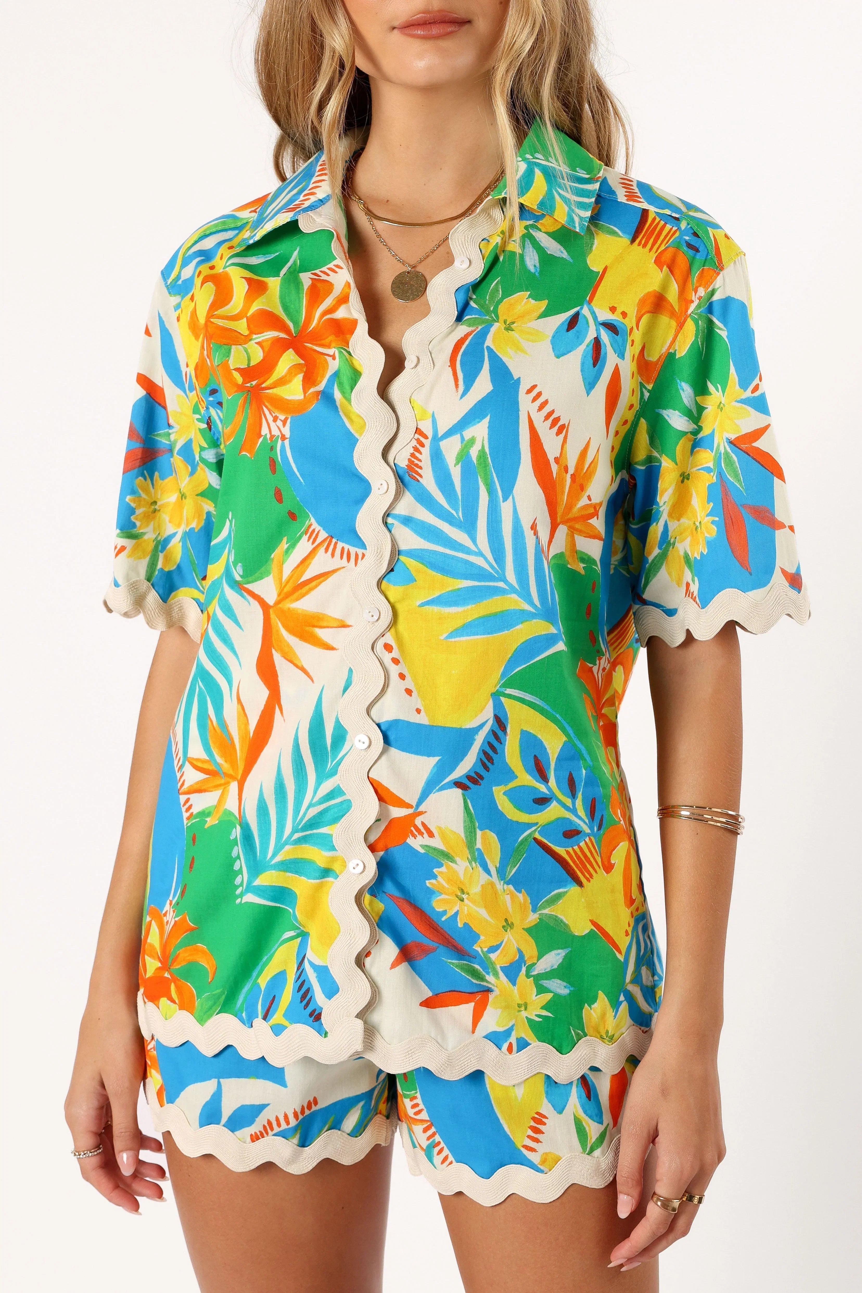 Harriet Button Down Top Malta Print