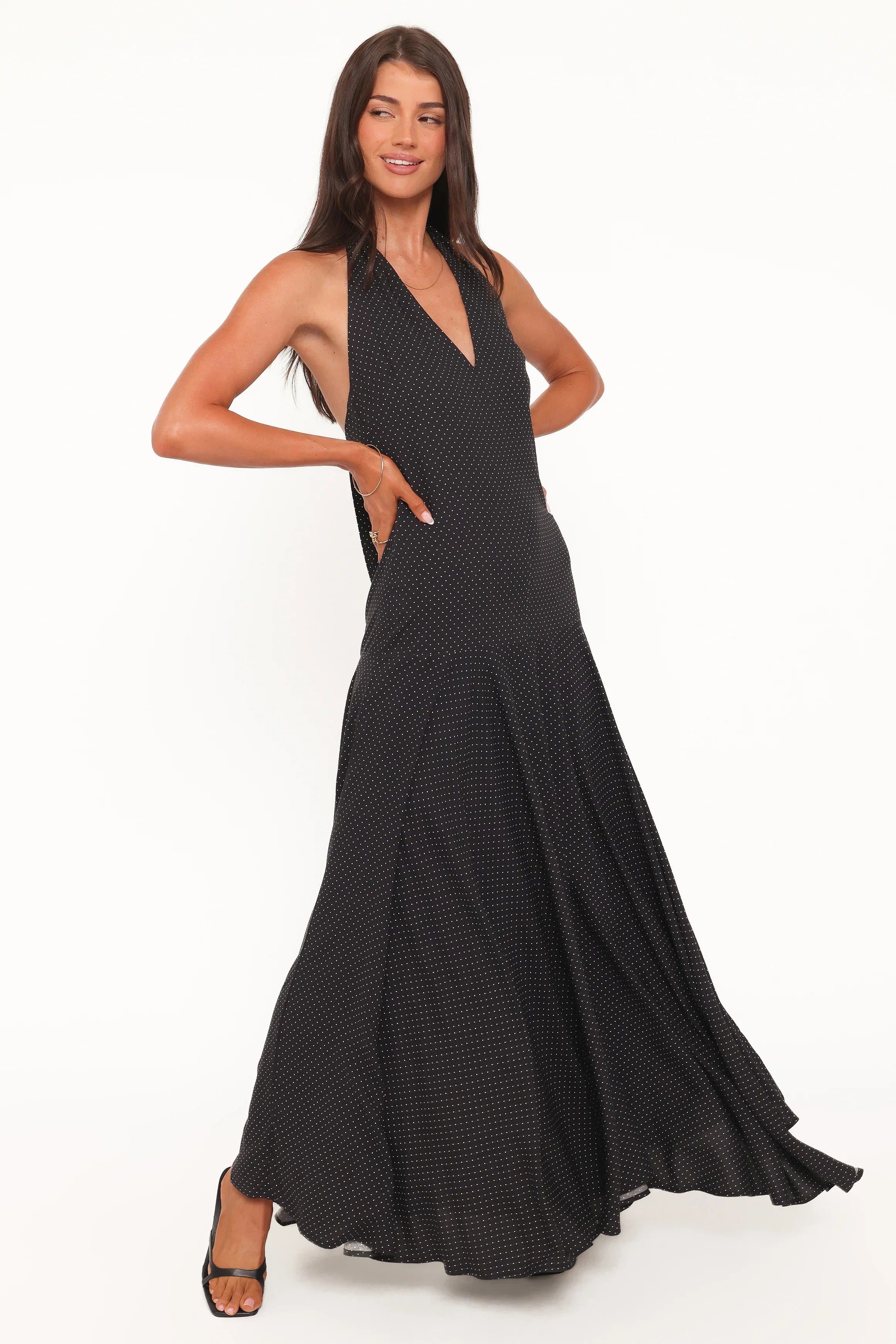 Natalie Halterneck Maxi Dress Black Polka Dot