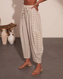 Yacht Day Striped Drawstring Cotton Wide Leg Pants