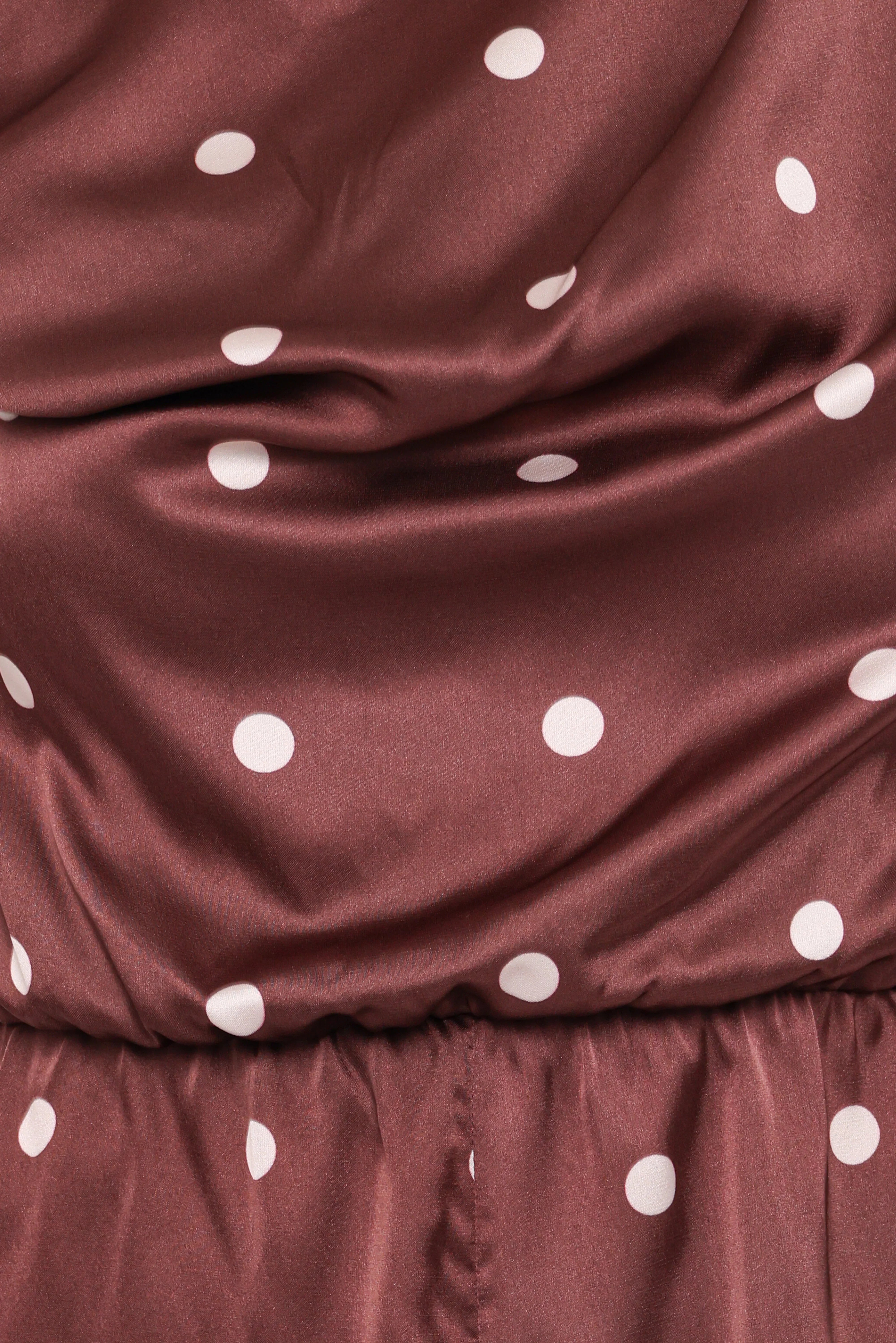 Cassidy One Shoulder Romper Brown Polka Dot