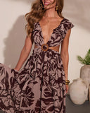 Carlita Ruffle Printed Cutout Maxi Dress
