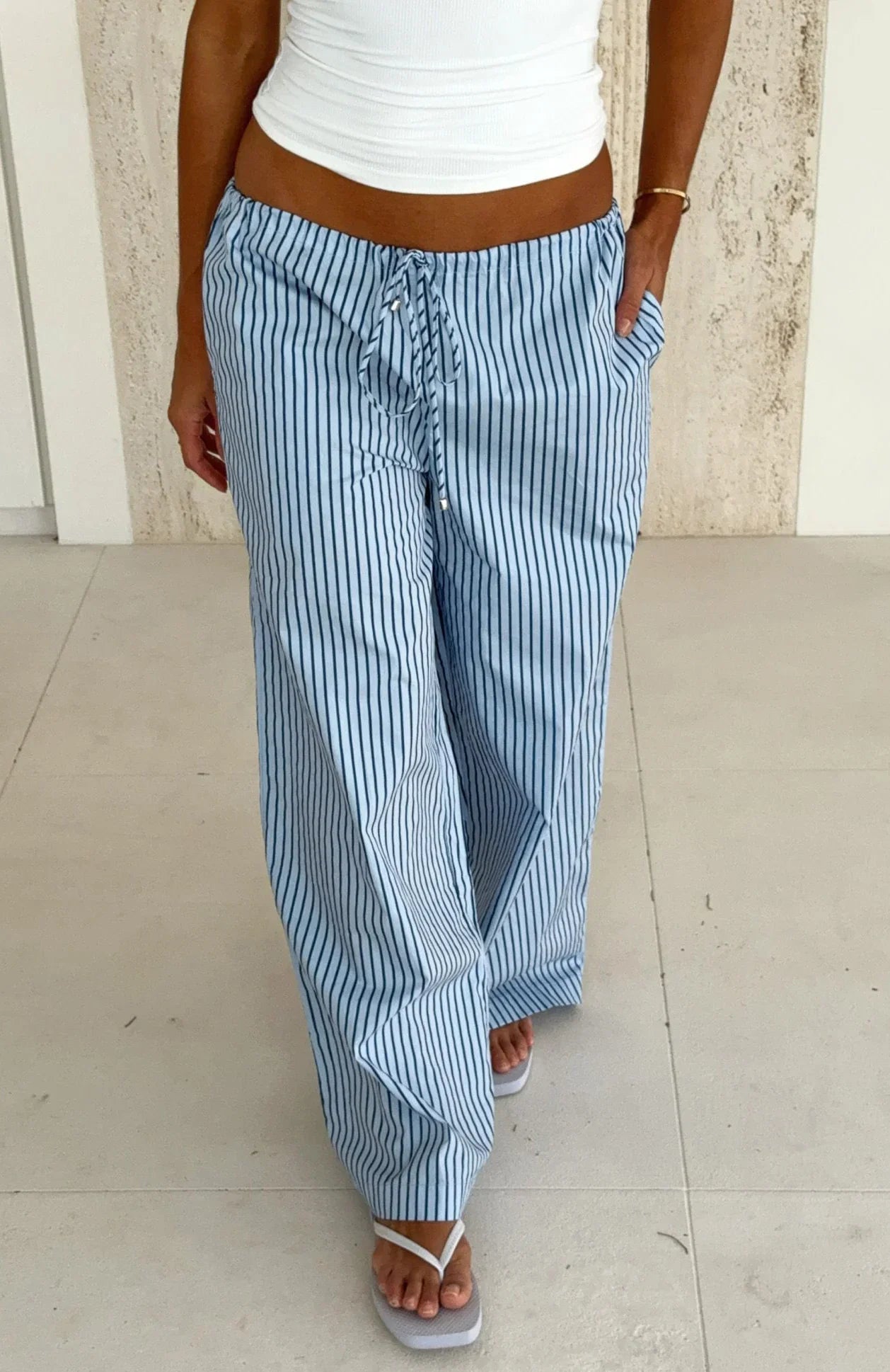 The Sweetest Love Drawstring Pants Blue Navy Stripe