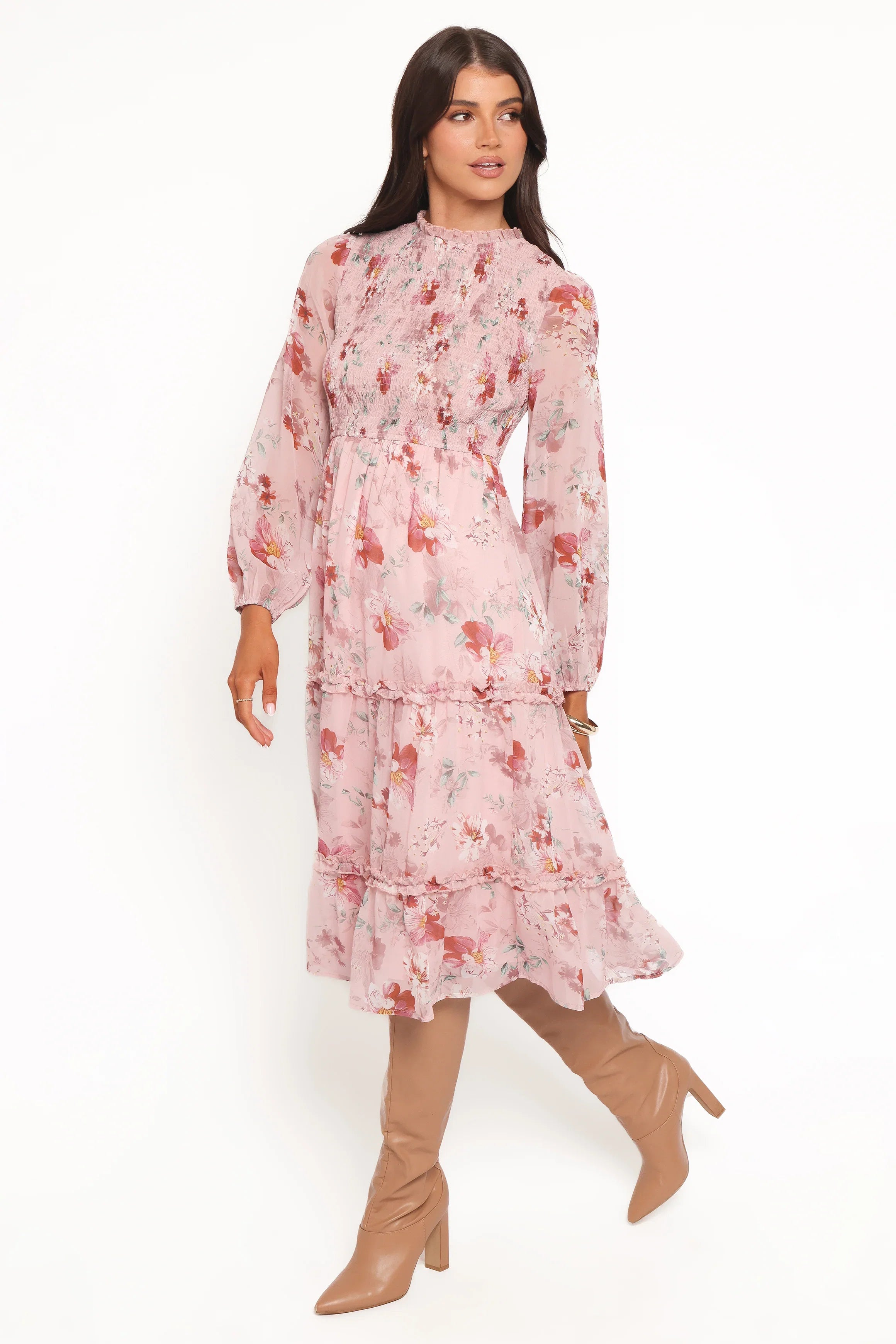 Alamea Long Sleeve Midi Dress Pink Floral