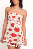 Romia Strapless Romper Red Beige Poppy