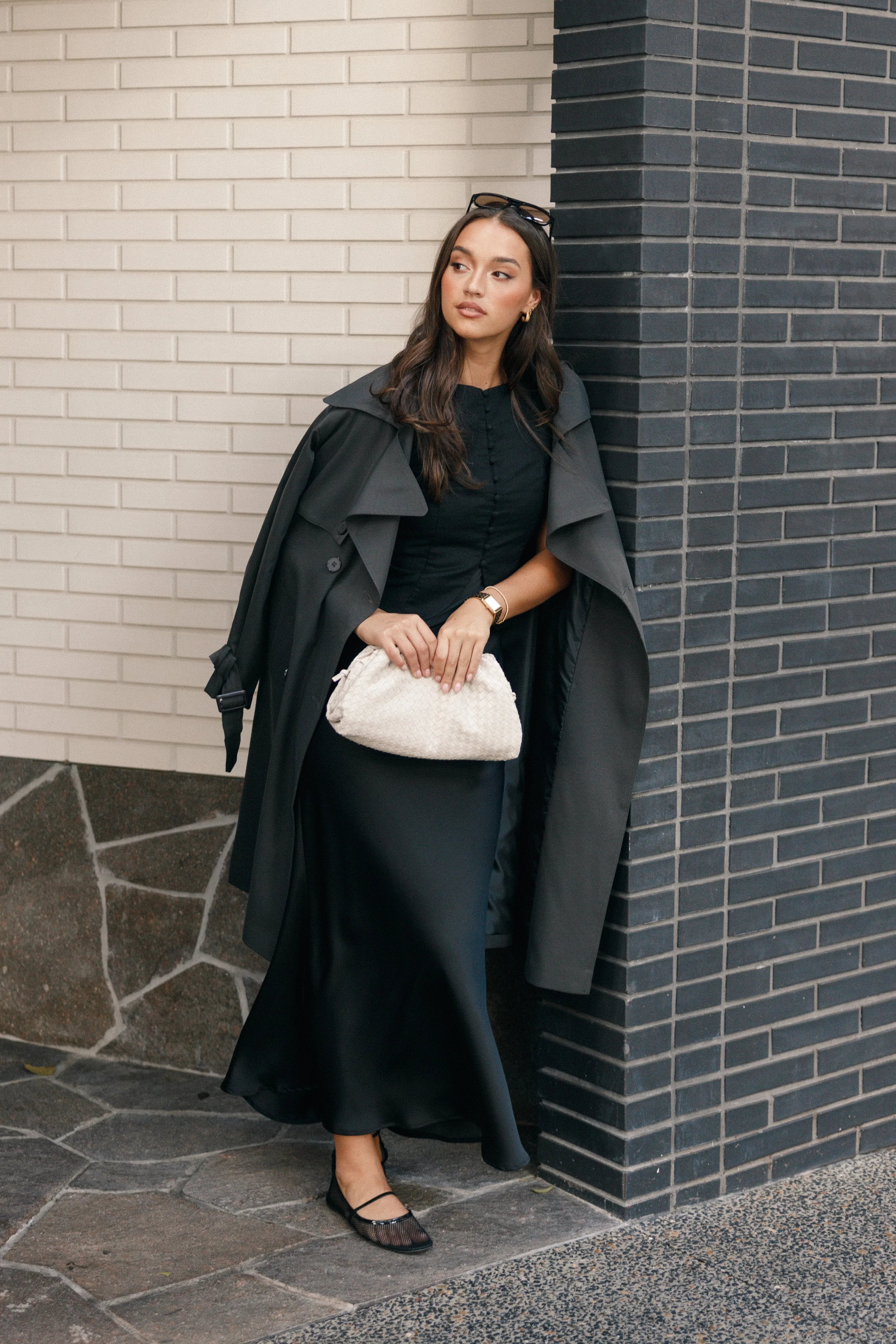 Billy Button Front Trench Coat Charcoal