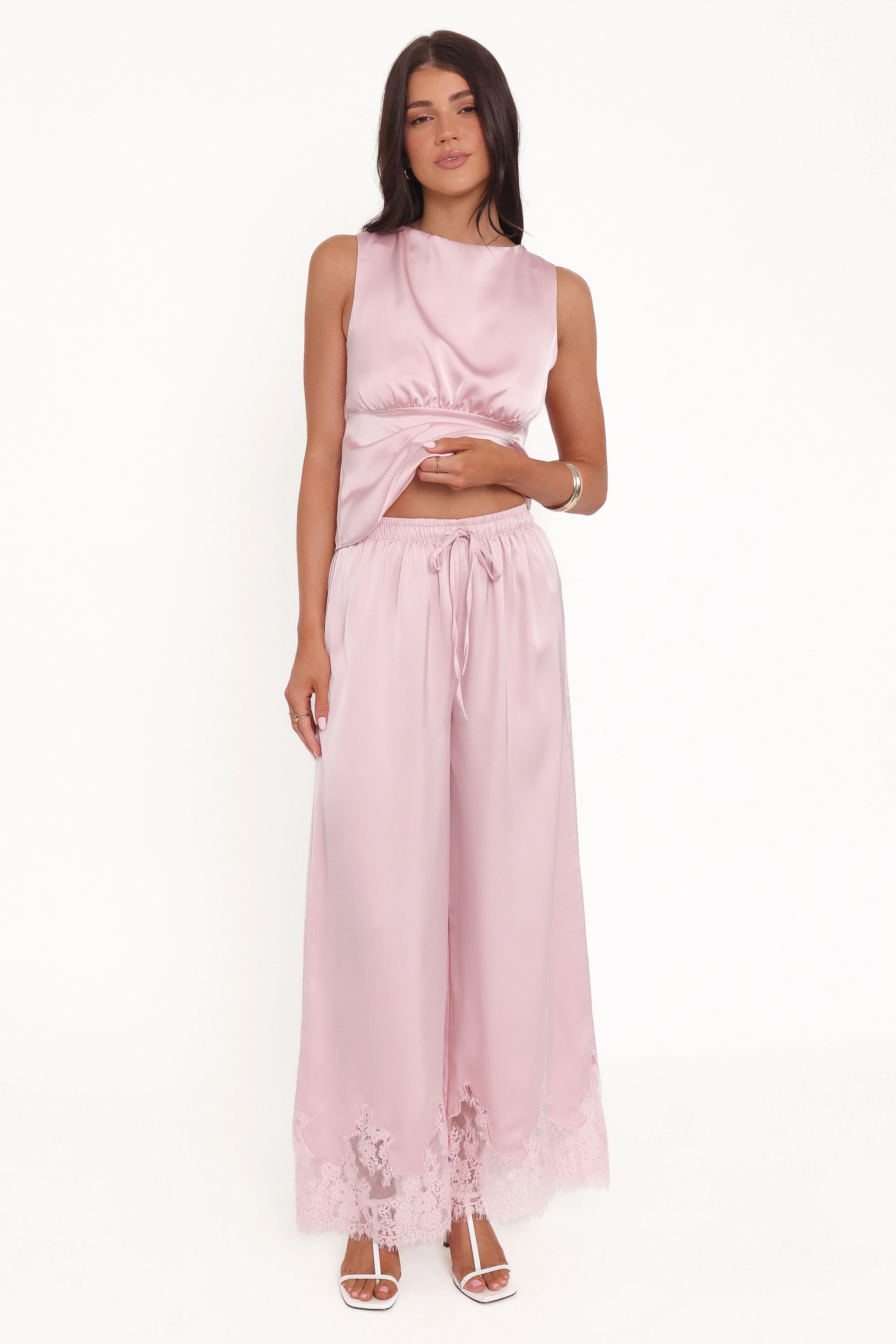 Viola Drawstring Wide Leg Pant Pale Pink