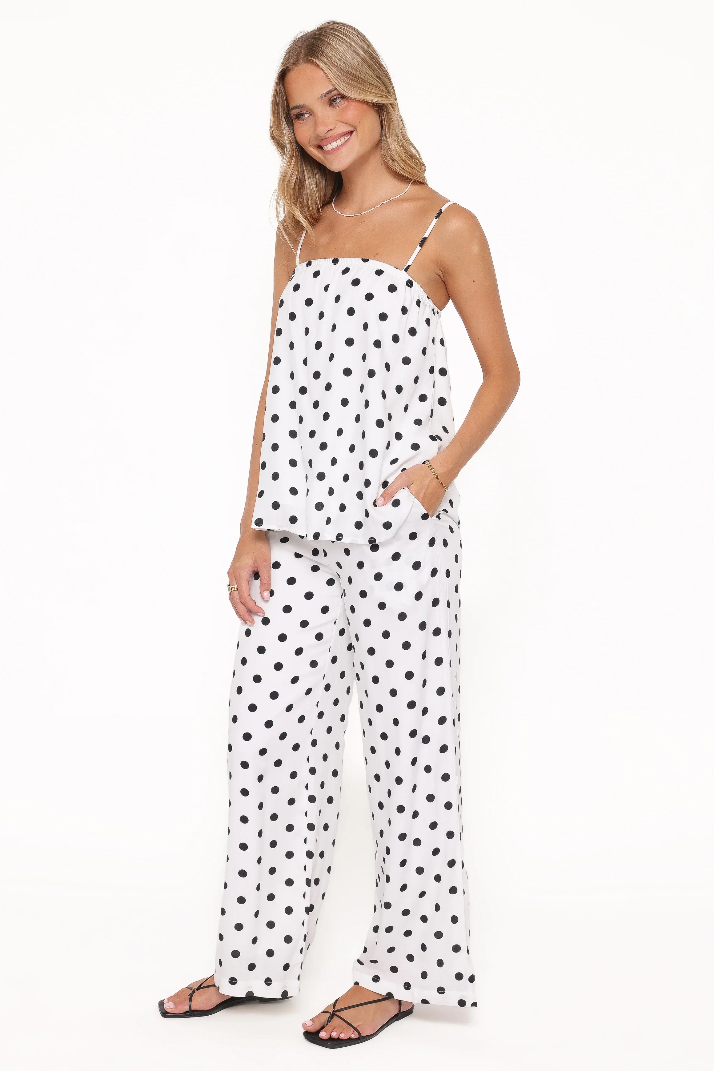 Kristy Pant Set White Black Polka Dot
