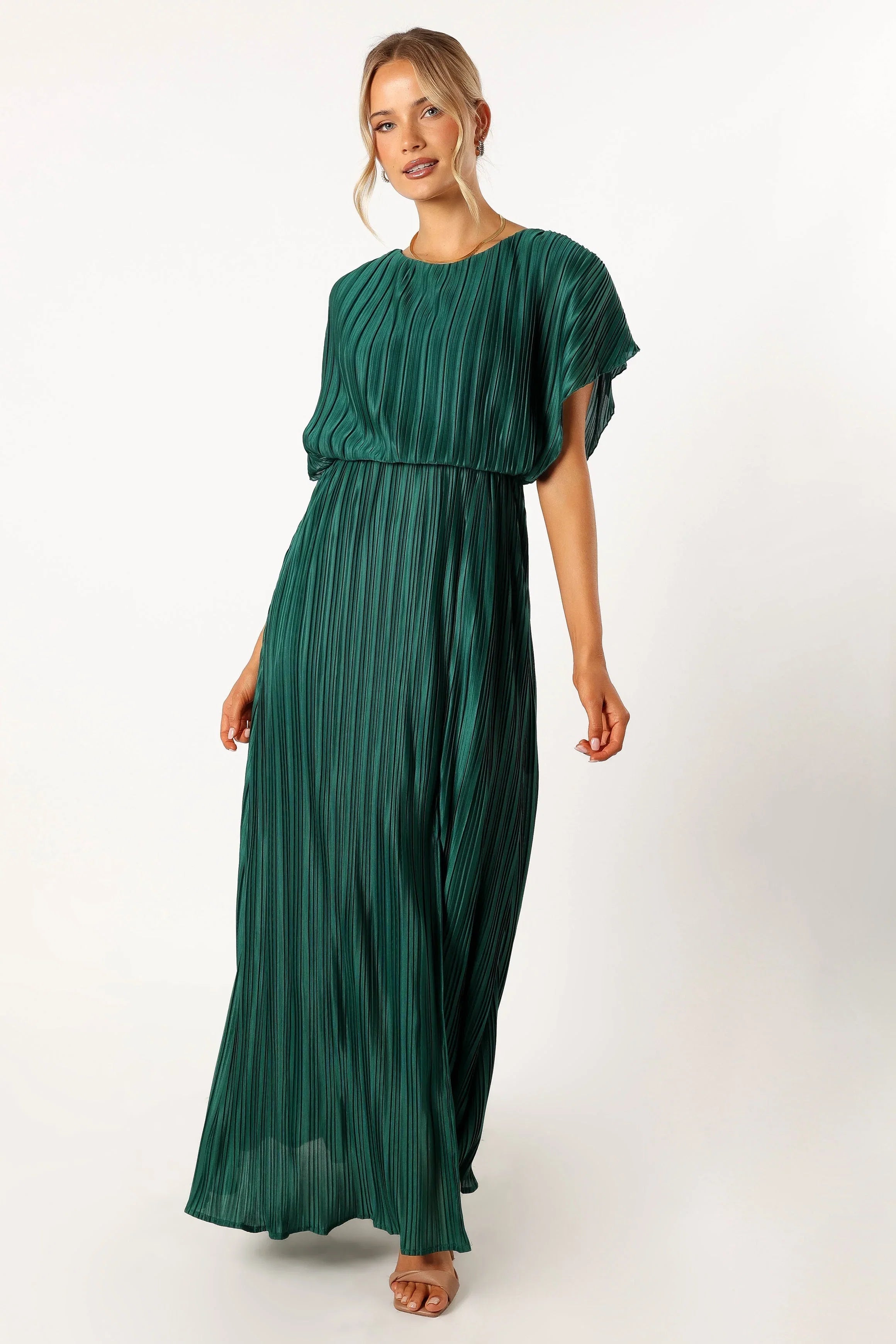 Neville Pleated Maxi Dress Teal Green