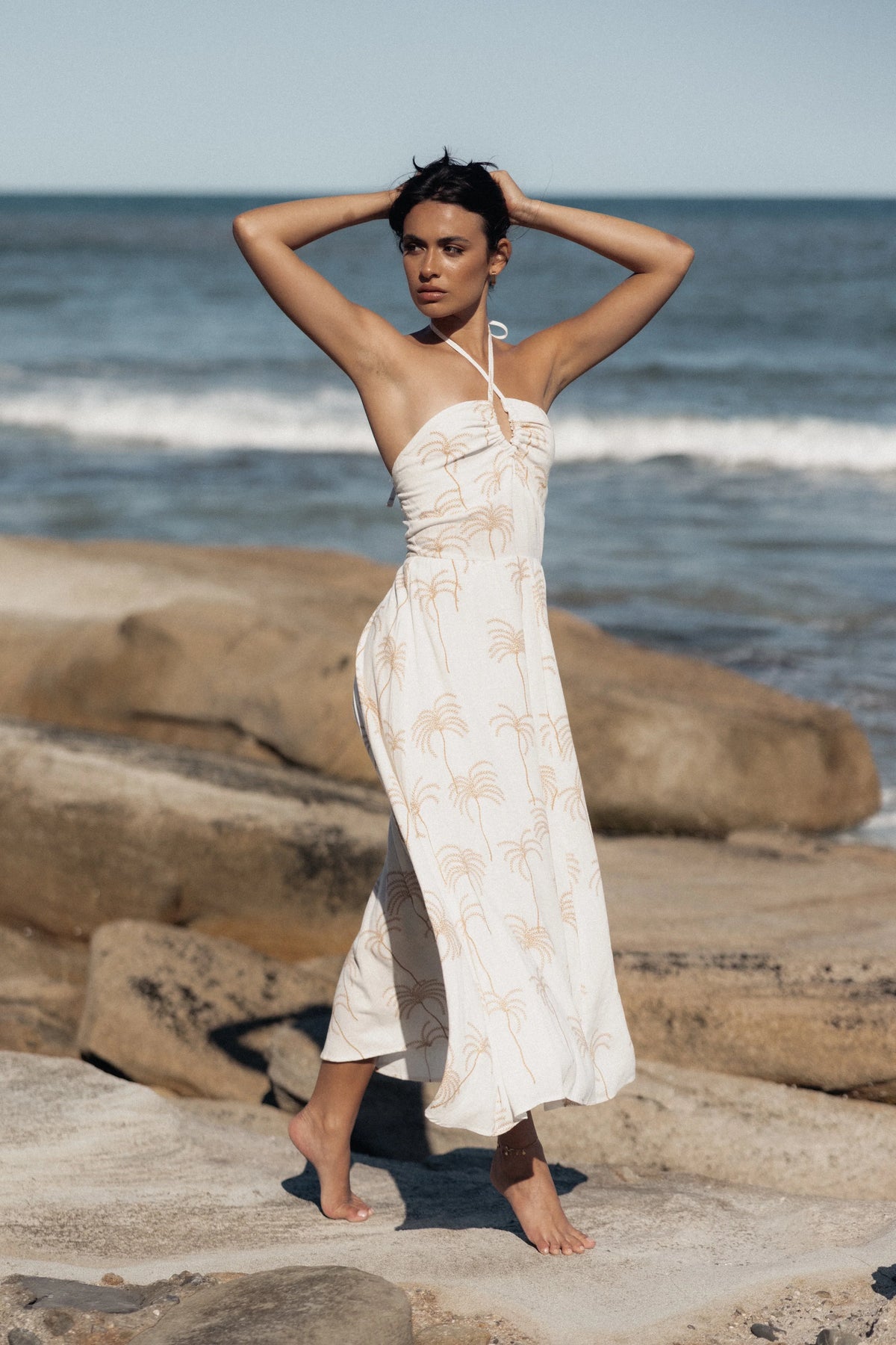 Granger Halterneck Midi Dress White Print