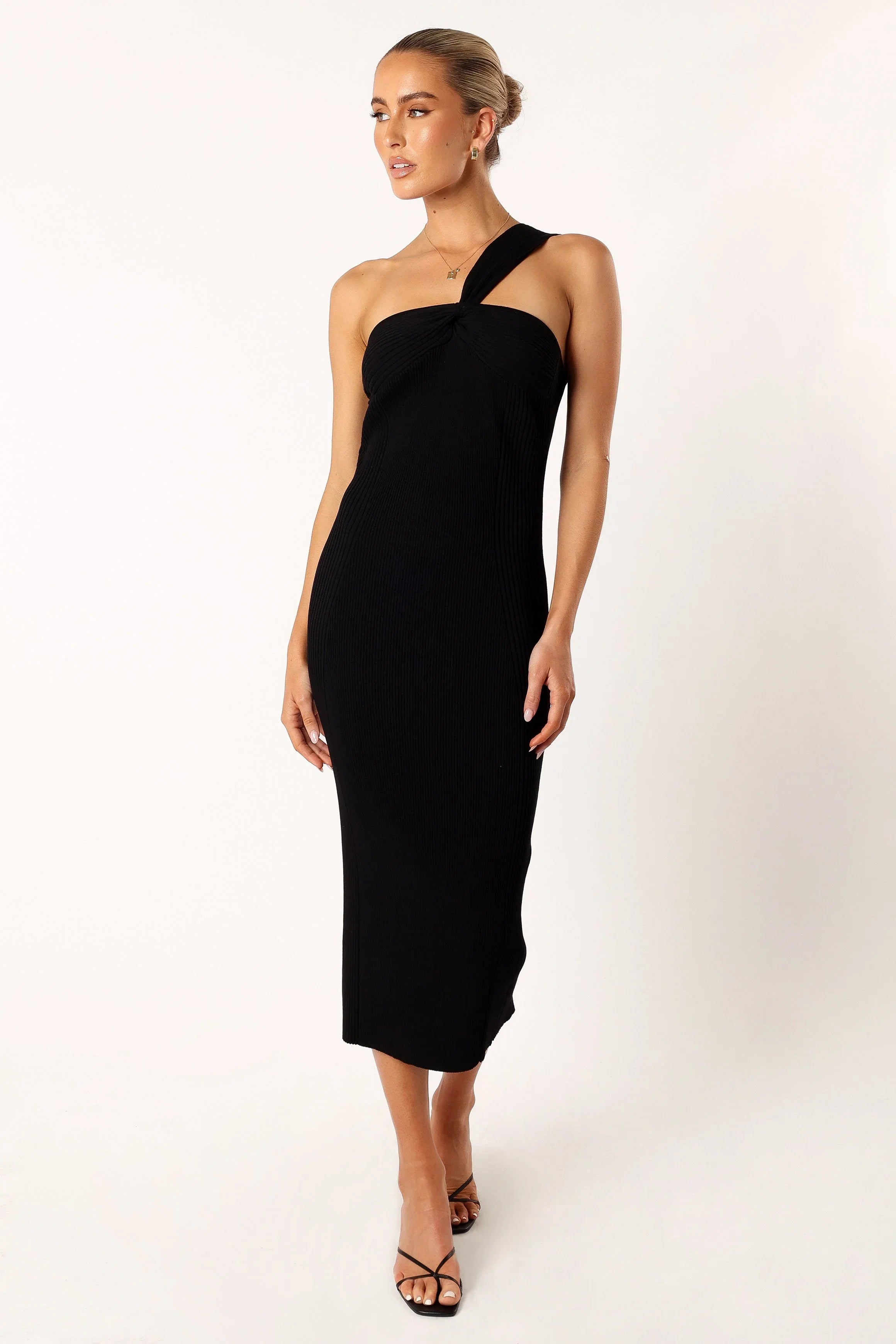 Halle One Shoulder Midi Dress Black