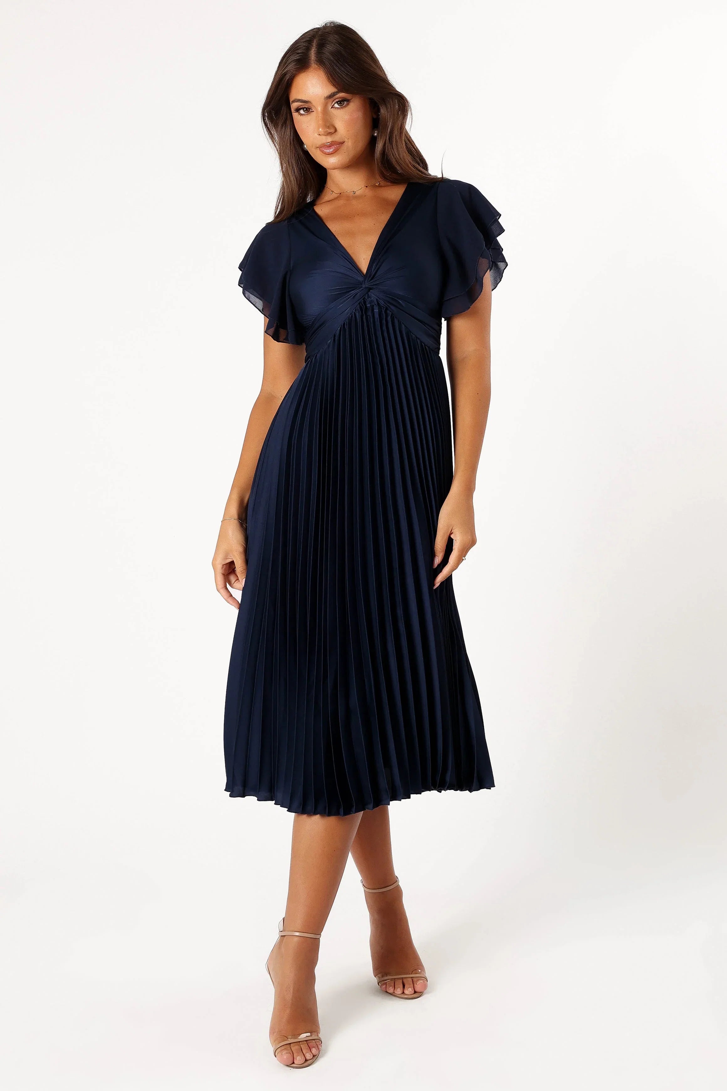 Nova Flutter Sleeve Midi Dress Navy