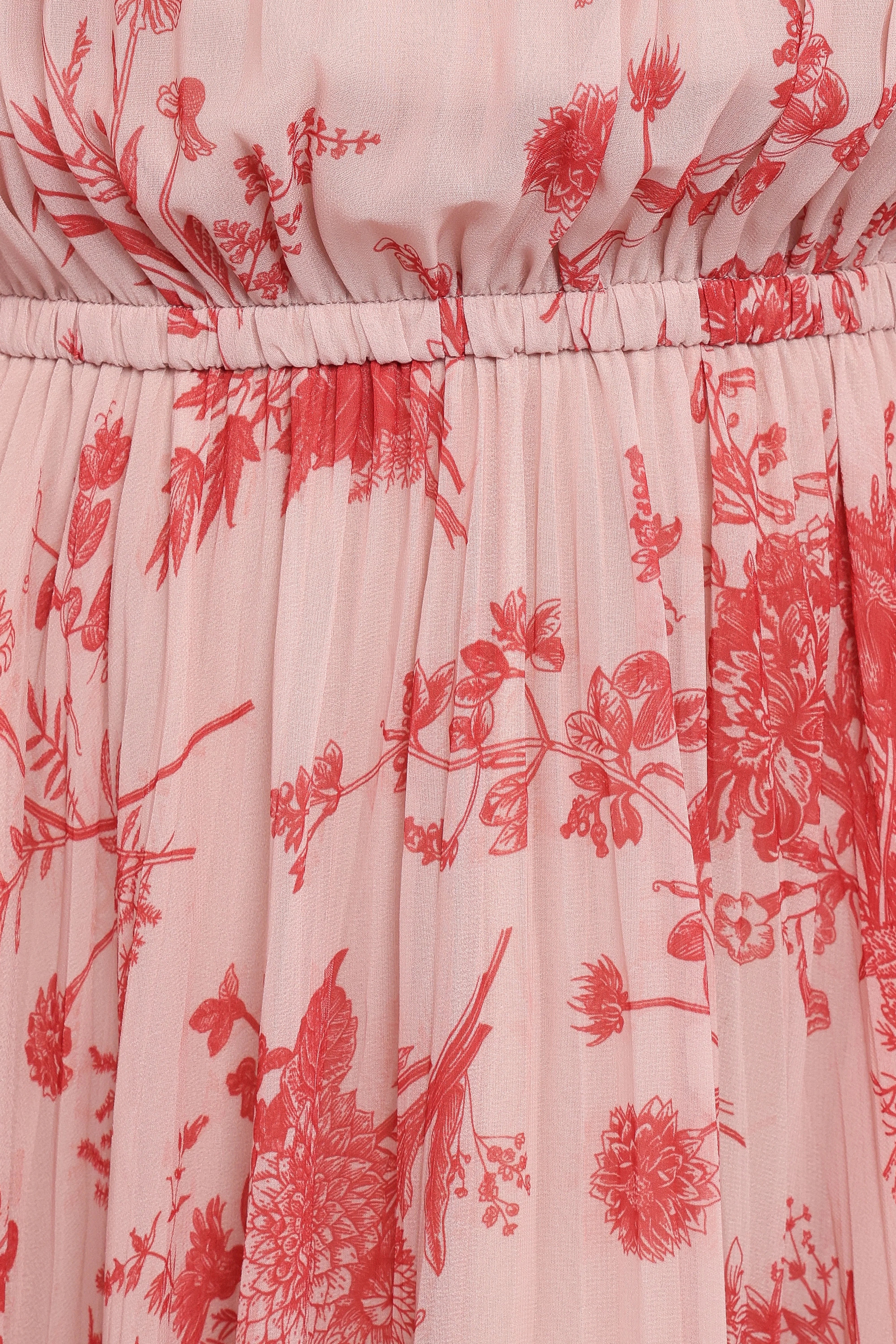 Hilary Pleated Maxi Dress Red Floral