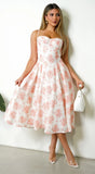 Knox Floral Flare Midi Dress White Orange
