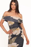 Koda Off Shoulder Midi Dress Black Floral