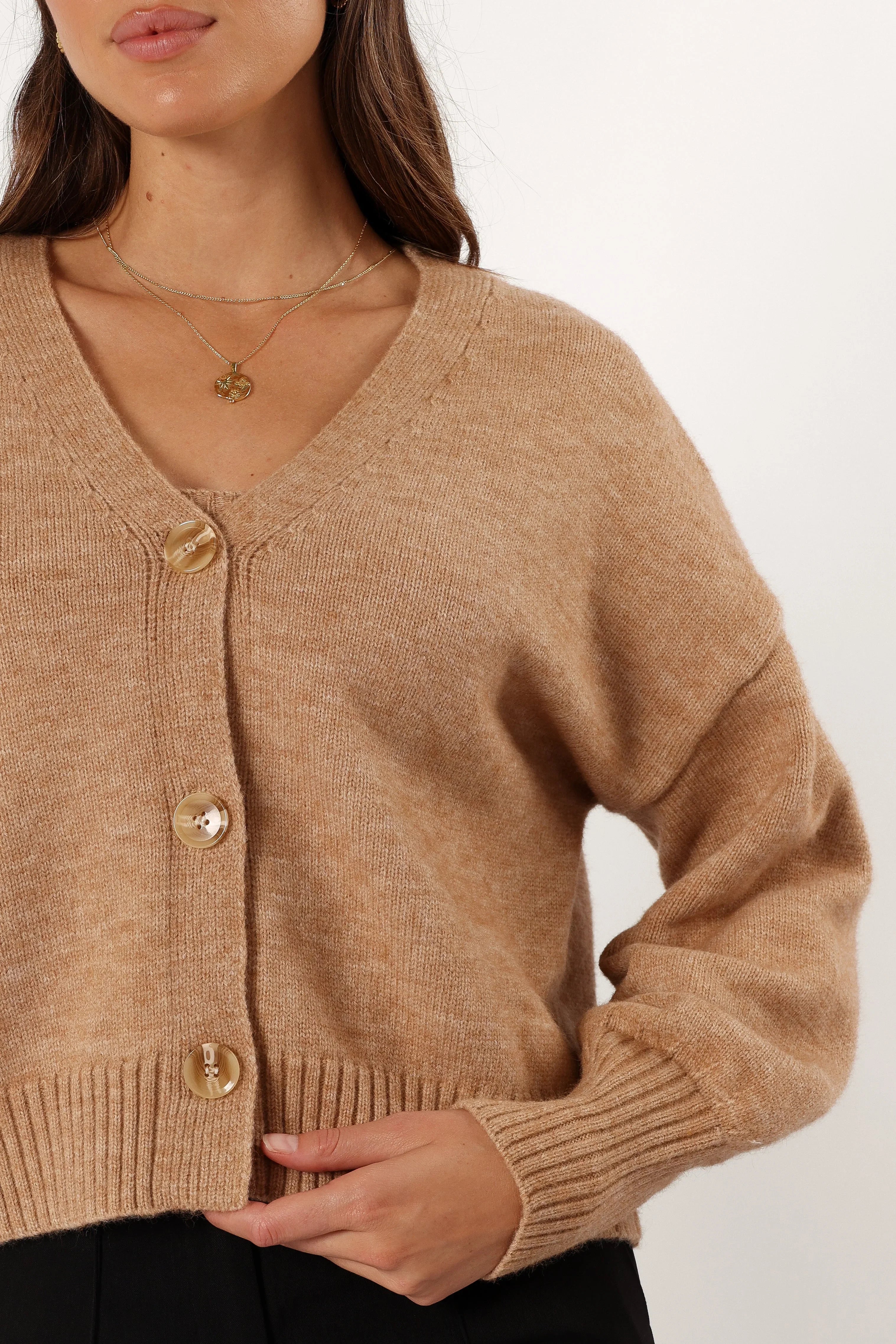 Isabel Button Front Cardigan Beige