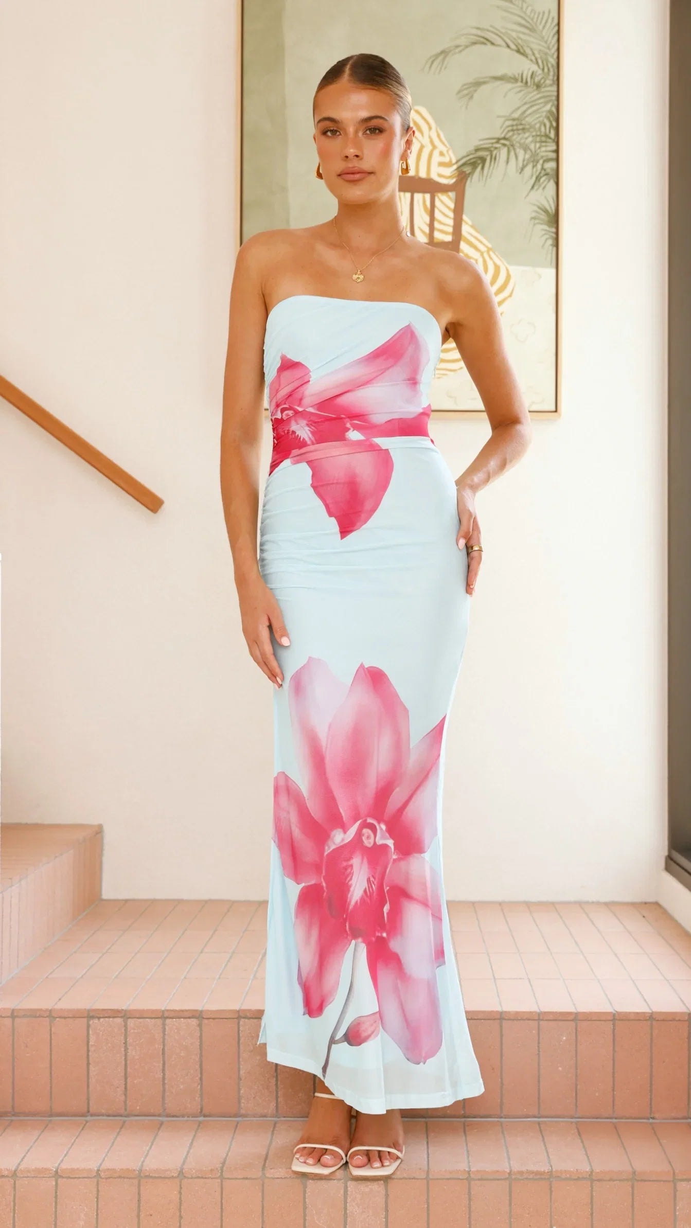 Brittani Strapless Maxi Dress Blue Pink