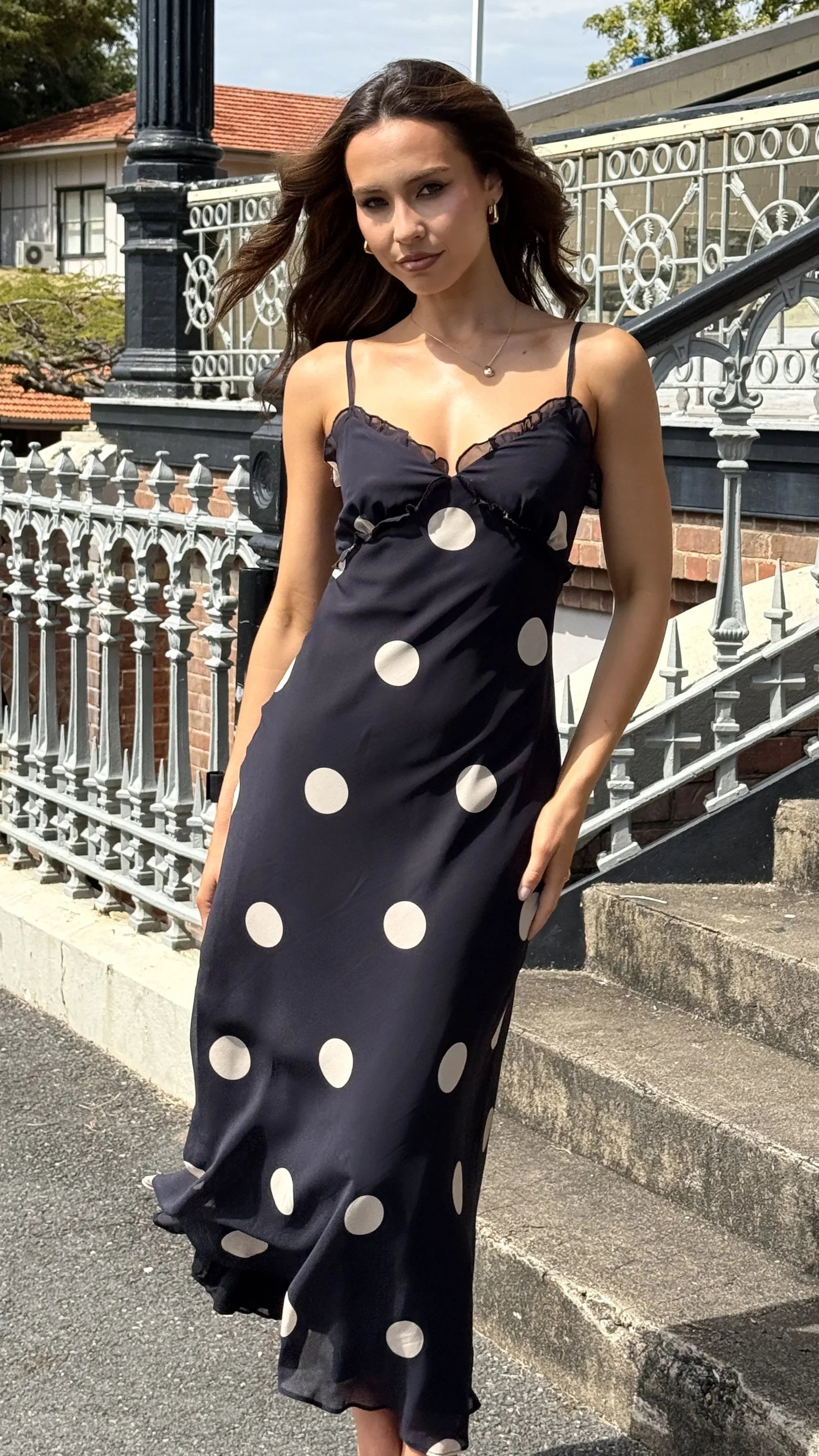 Jianna Maxi Dress Black Cream Polka