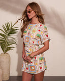 Berry Beachy Fruit Postage Stamp Print Mini Dress