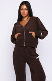 Causing Commotion Terry Boxy Zip Front Hoodie Chocolate