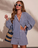 Sun Weathered Gingham Print Button Down Top