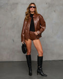 Shes It Oversized Leather Bomber Jacket