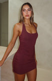 Parting Ways Halter Mini Dress Burgundy