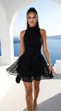 Colette Polka Dot High Neck Mini Dress Black