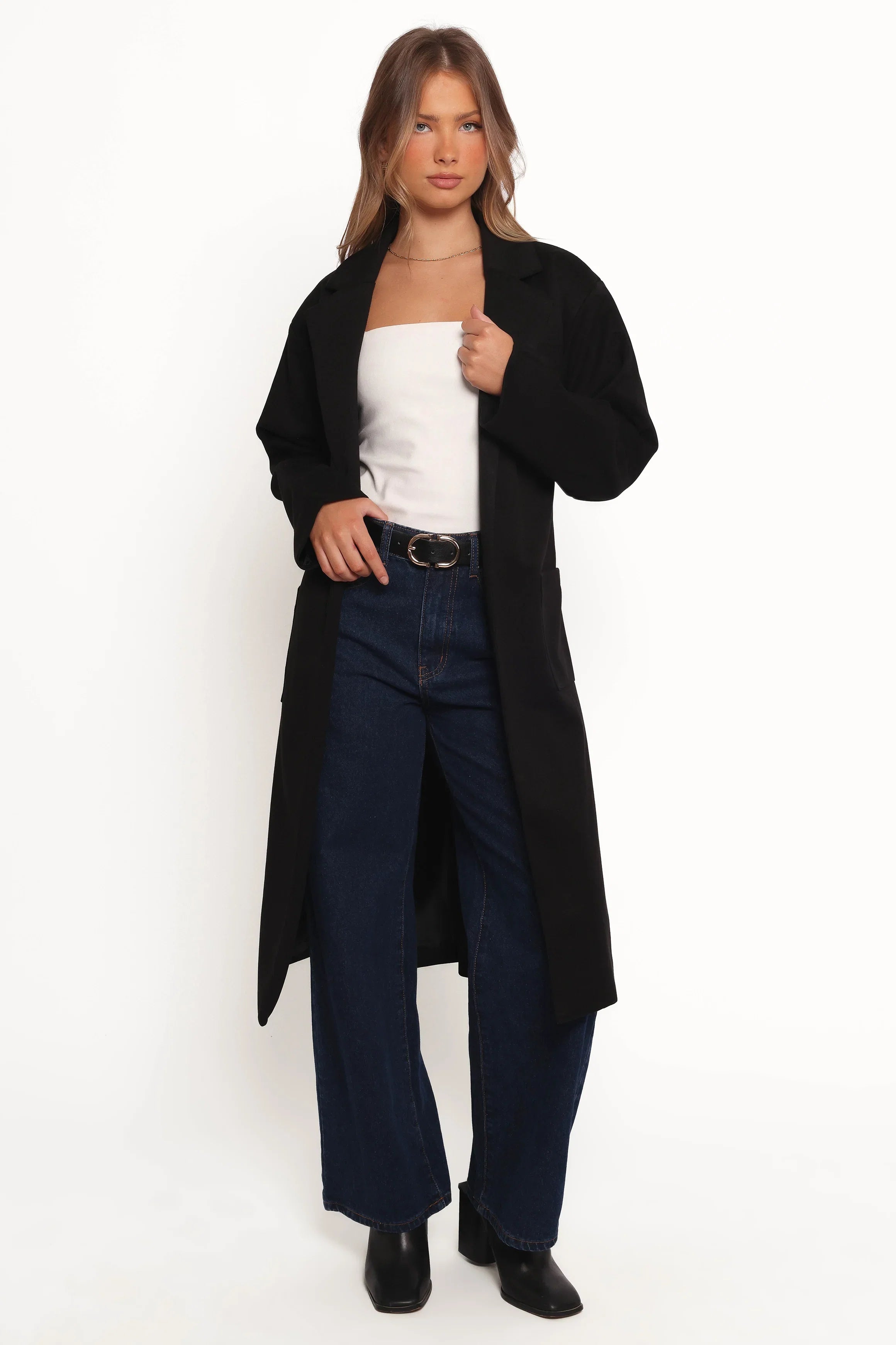 Kloss Tie Front Long Coat Black