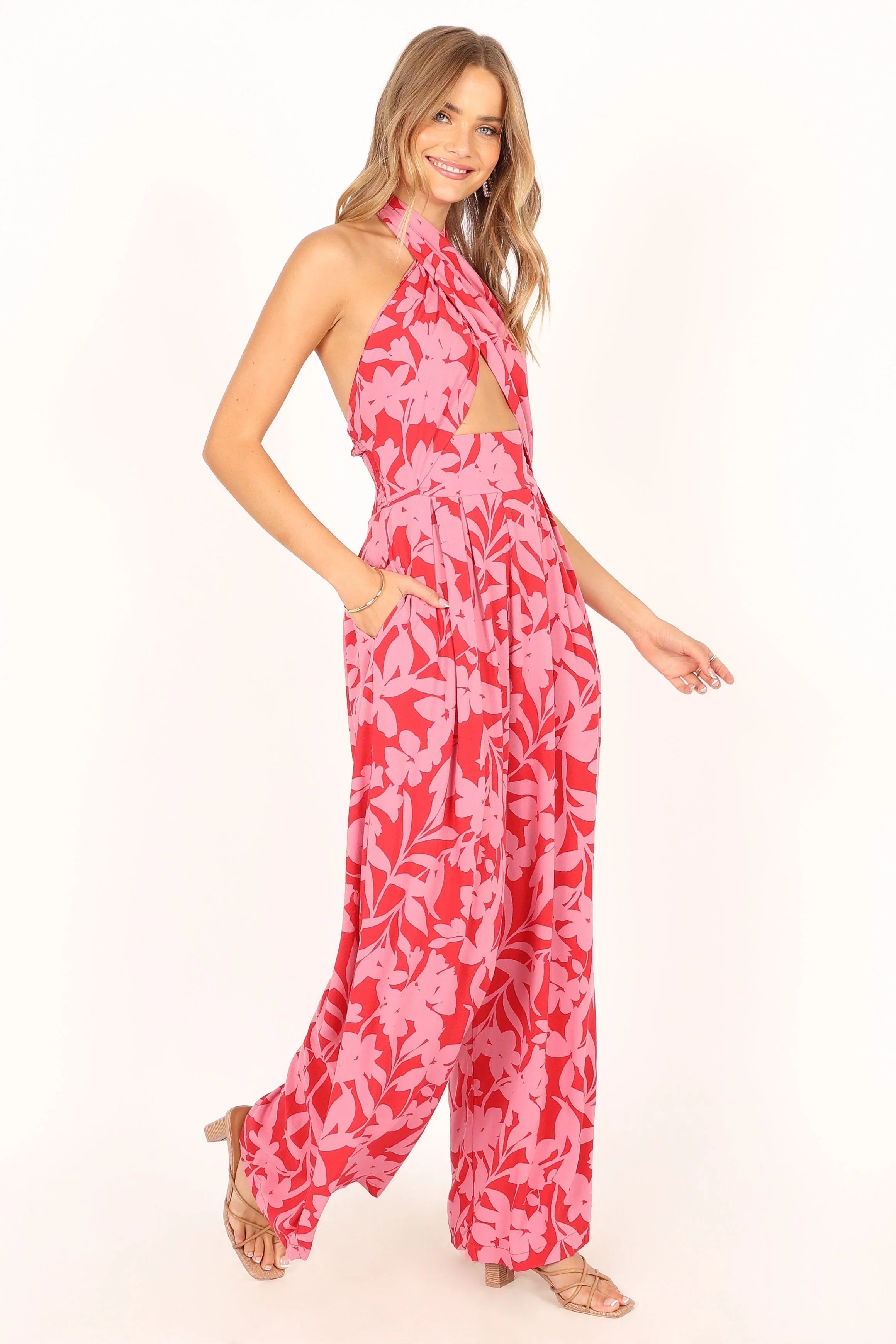 LeLe Halter Jumpsuit Red Pink