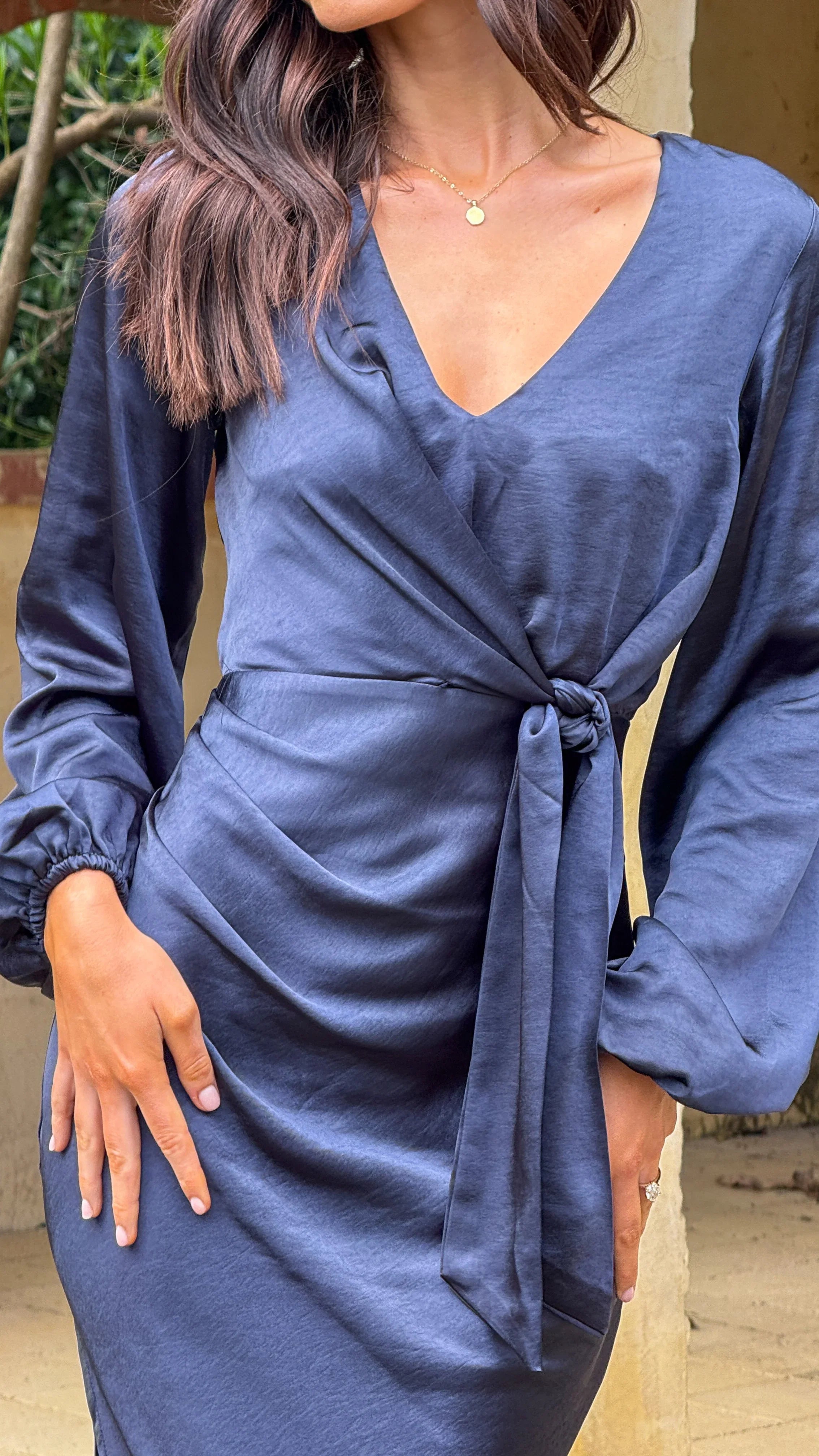 Ivy Long Sleeve Tie Front Maxi Dress Navy