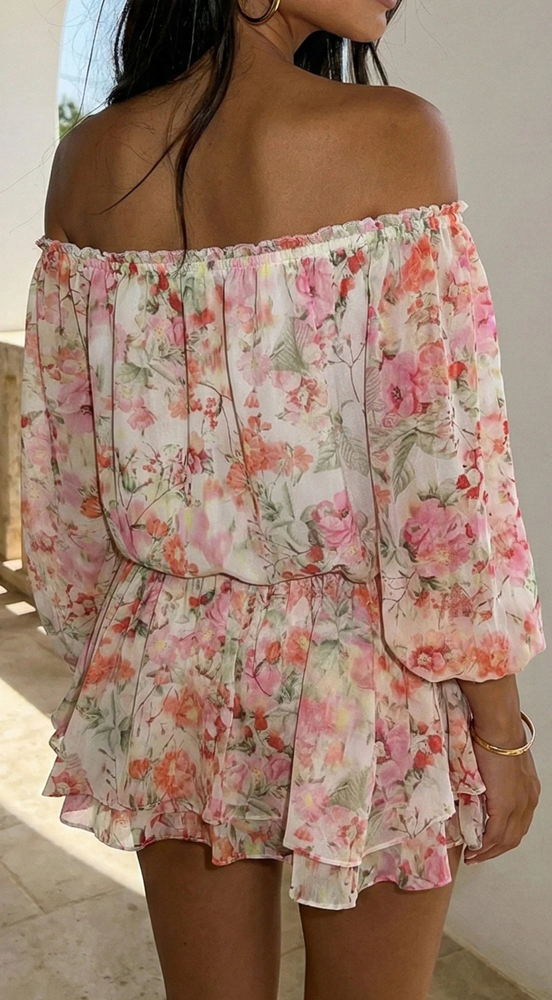 Cyrene Floral Off Shoulder Mini Dress Floral Pink