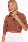 Williams Cropped Eyelet Button Up Shirt Brown