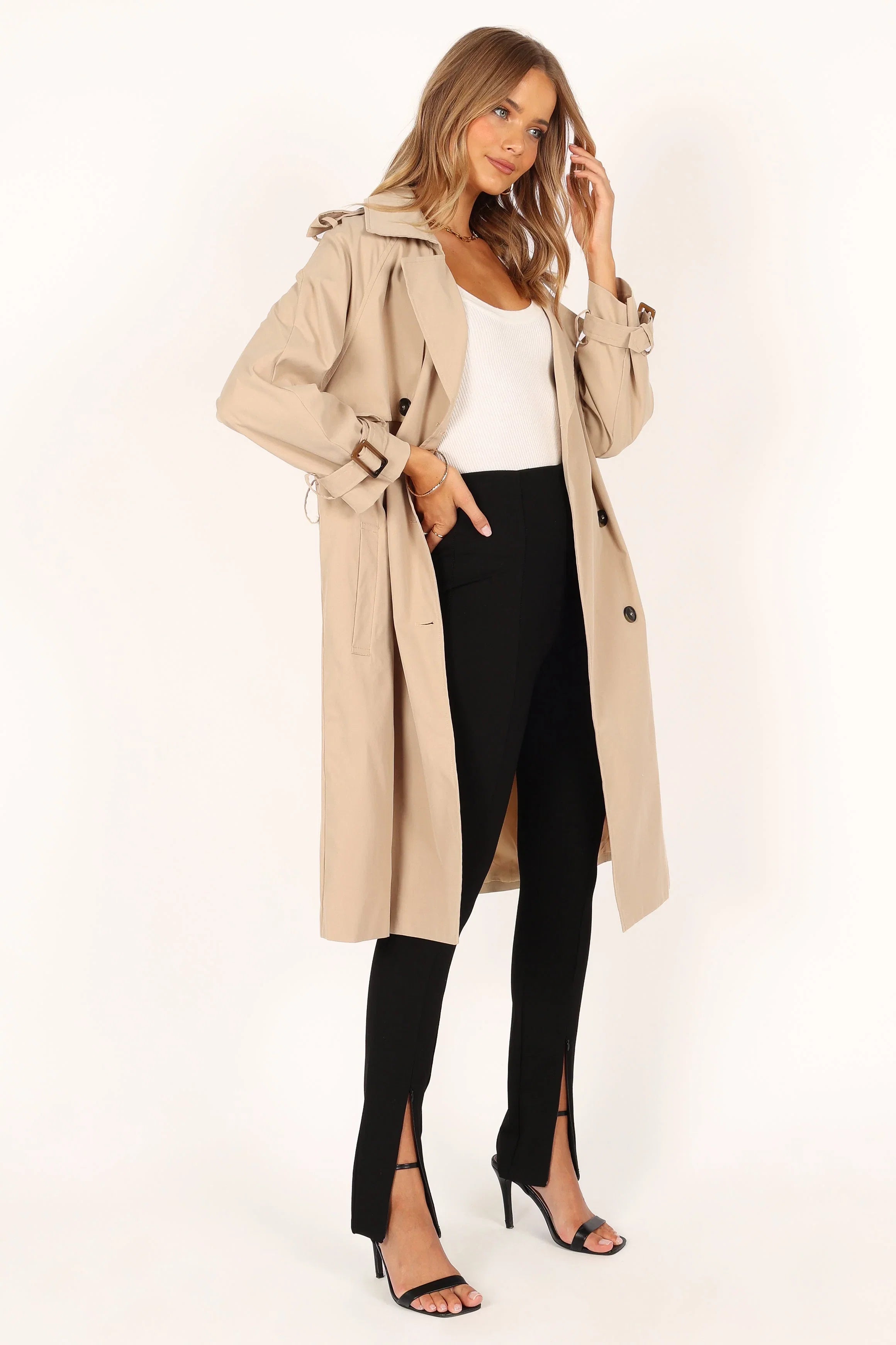 Trina Button Front Trench Coat Beige