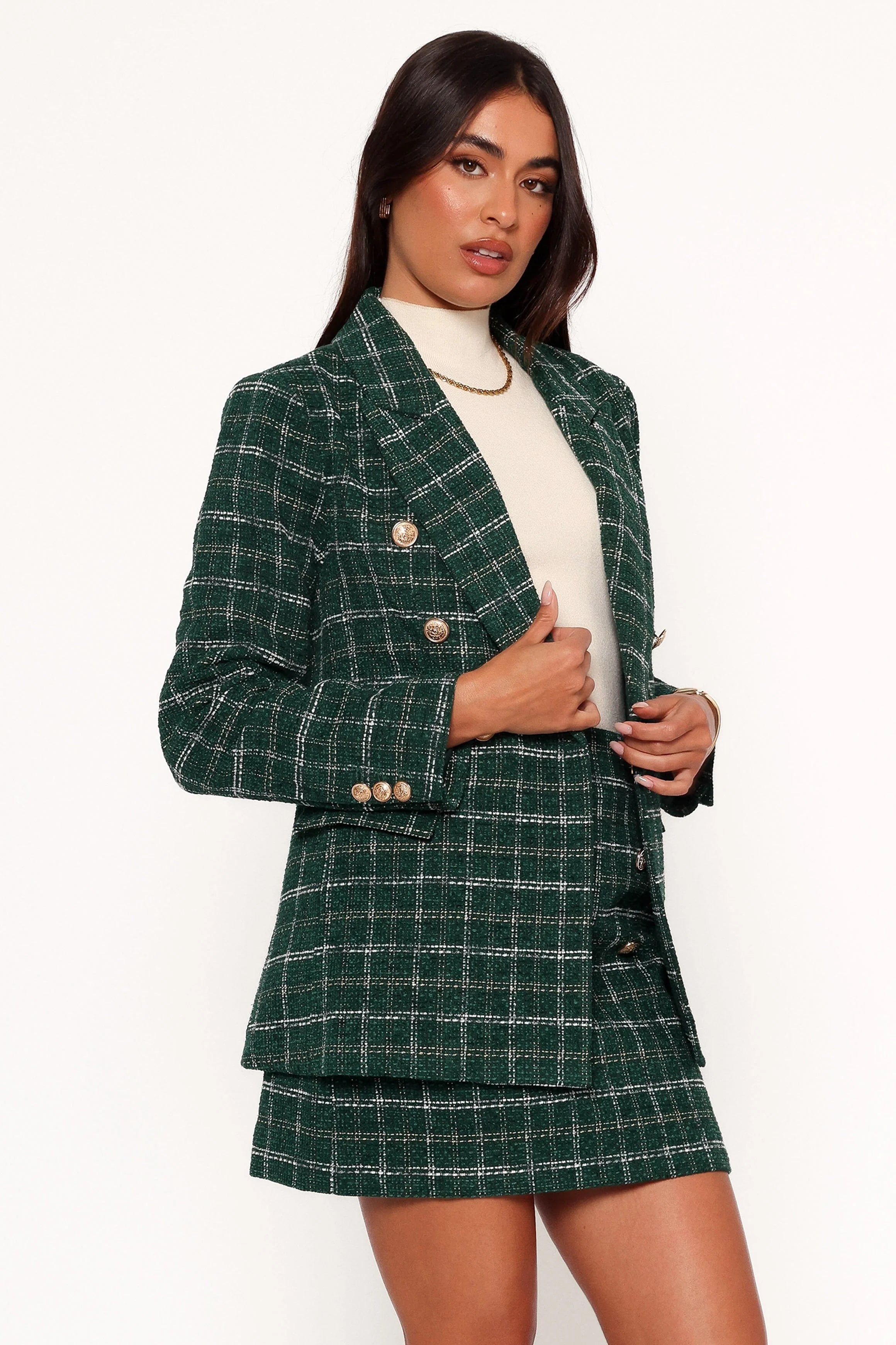 Jules Twill Plaid Blazer Green