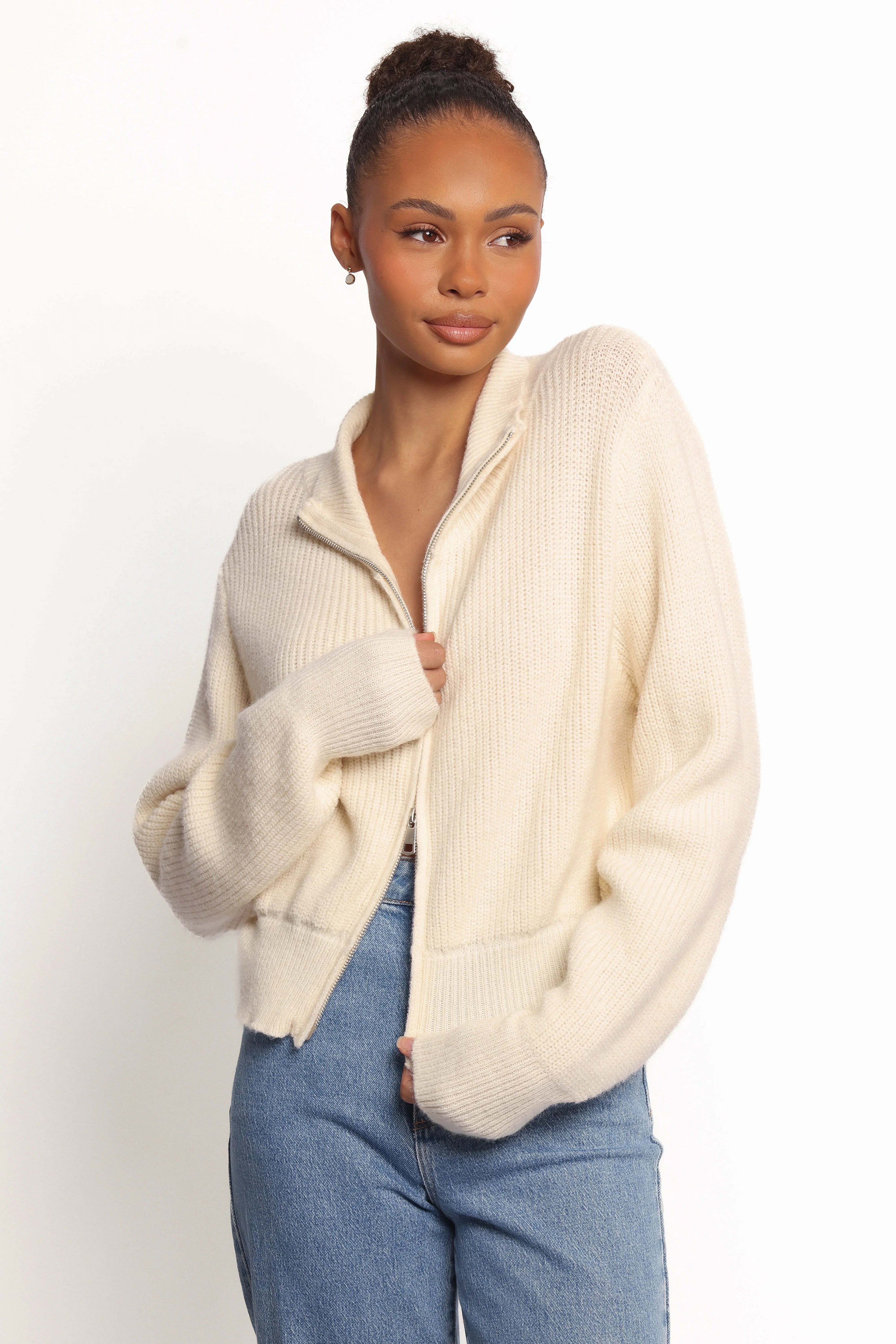 Kourtney Zip Cardigan Cream