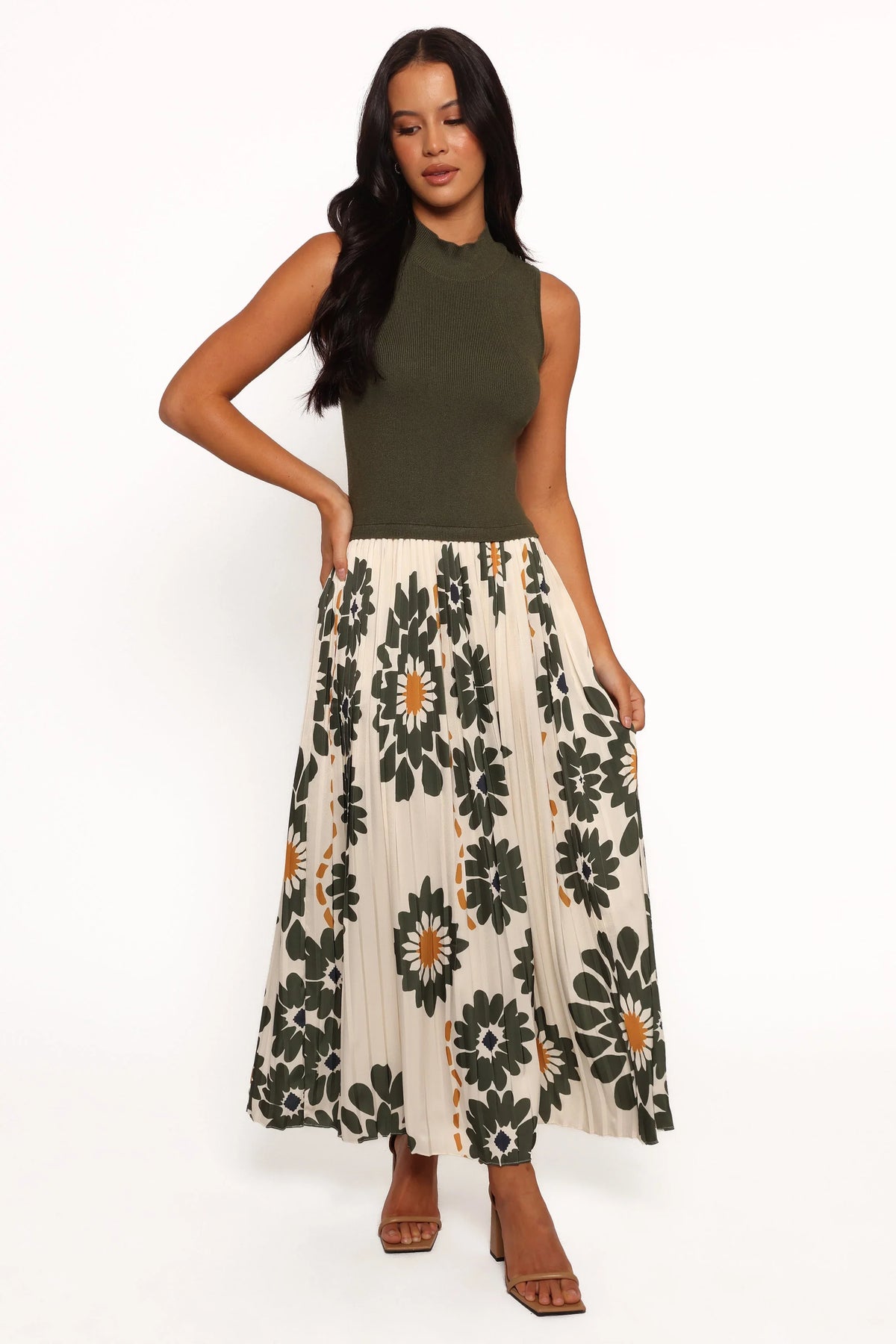 June Midi Dress Cream Olive