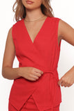 Vanni Wrap Front Linen Top Red