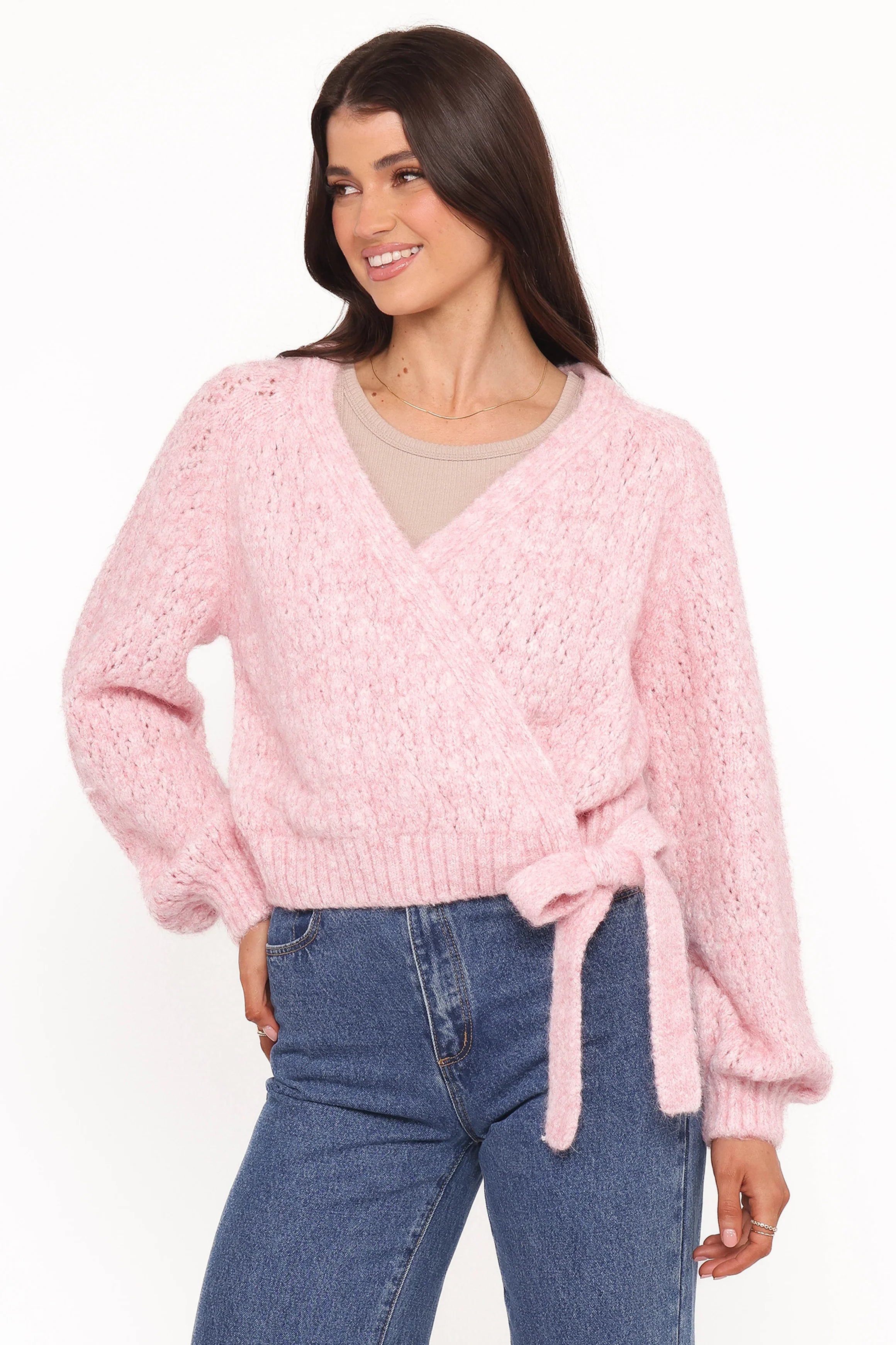 Etta Ballet Wrap Knit Sweater Pink