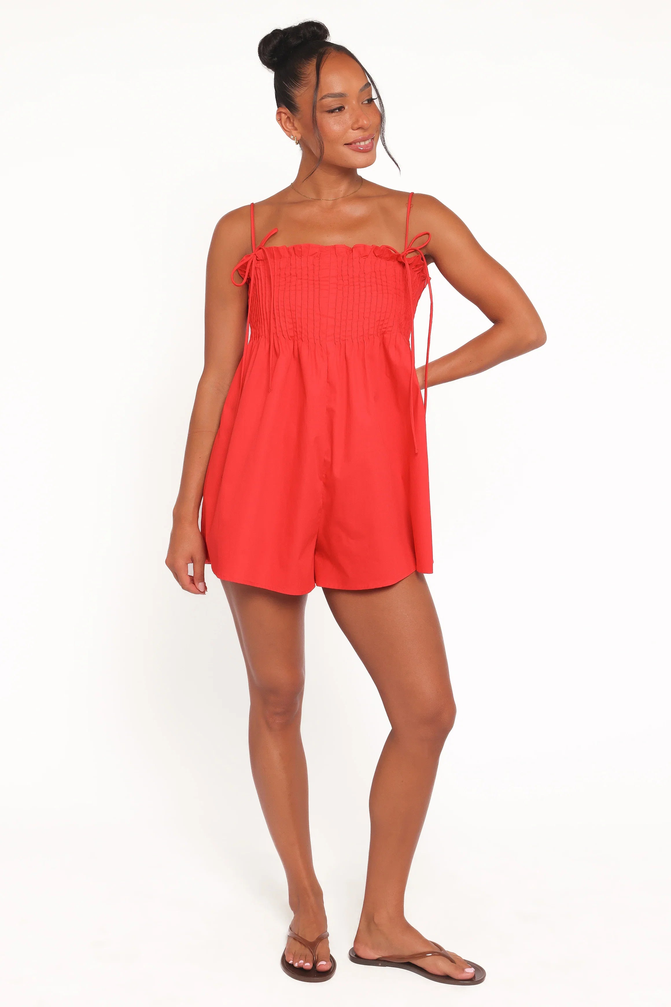 Liora Pleated Romper Red