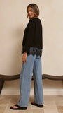 Alina Lace Trim Top Black