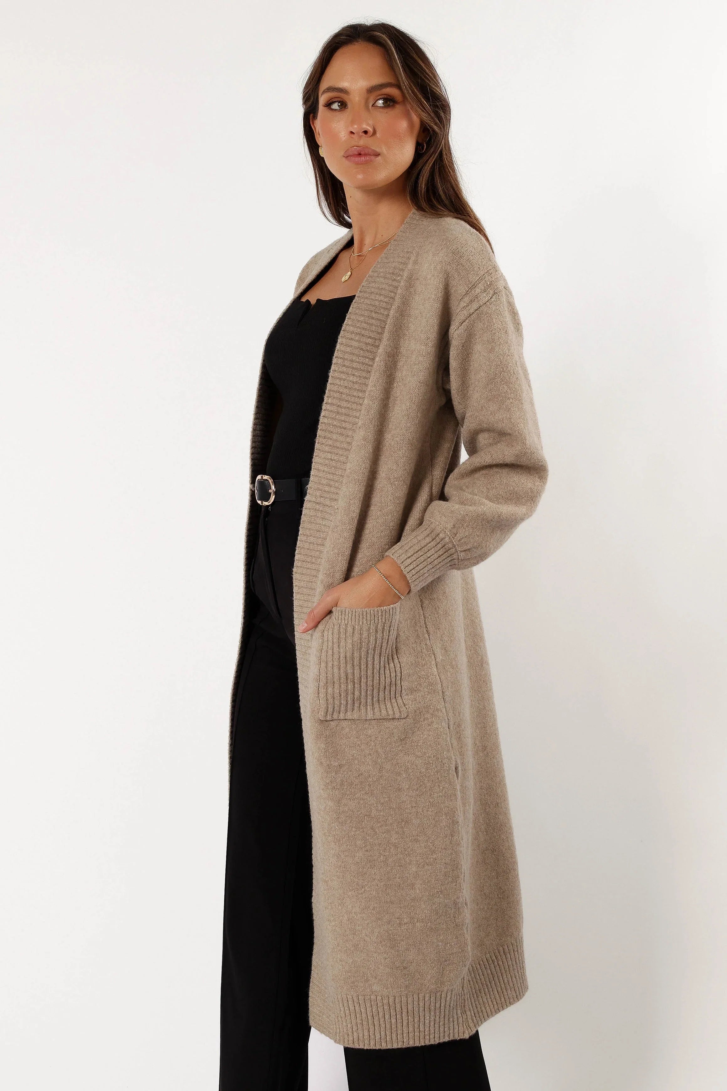 Nicolette Open Front Long Cardigan Latte