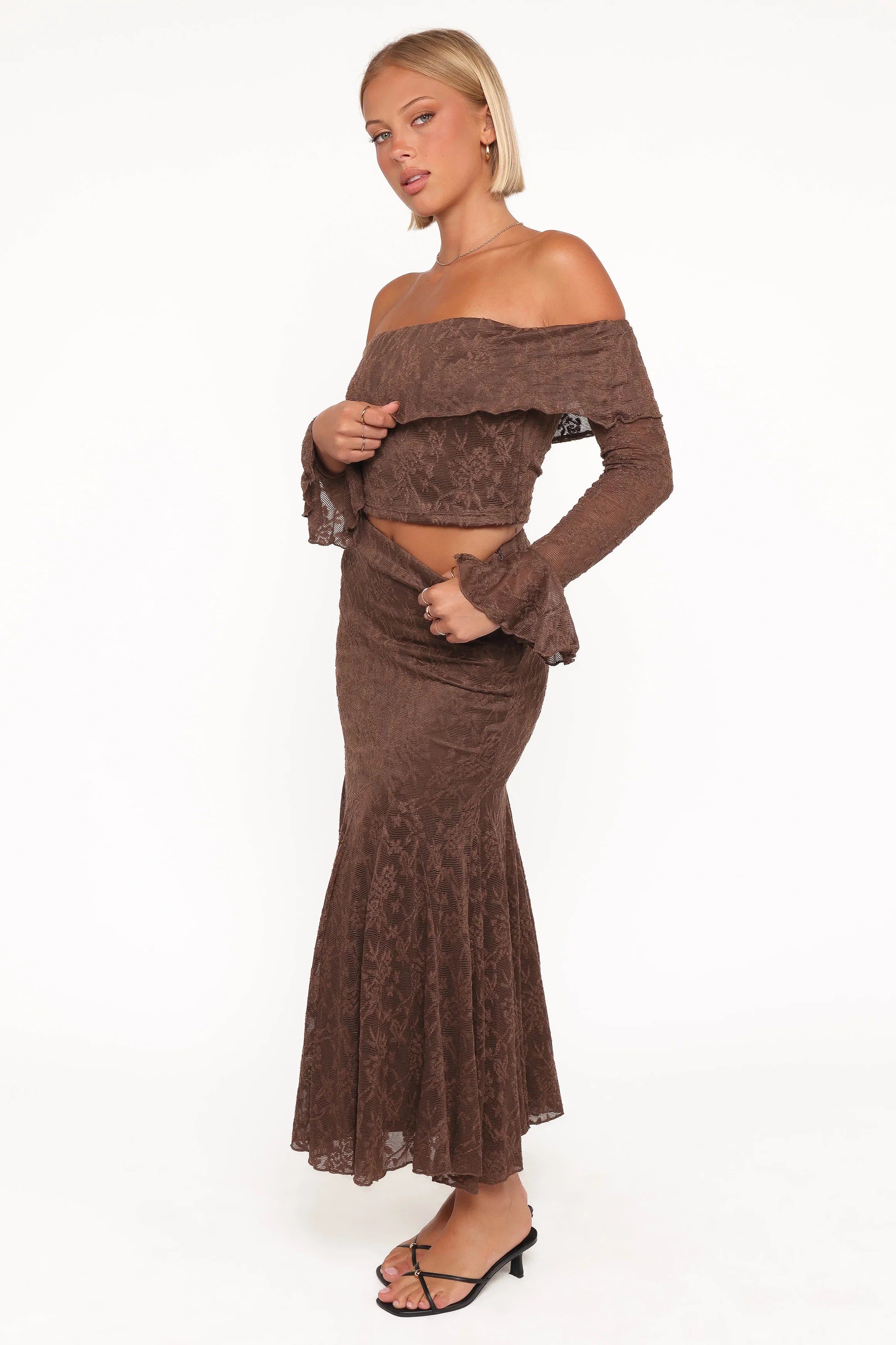 Bromley Lace Skirt Set Brown