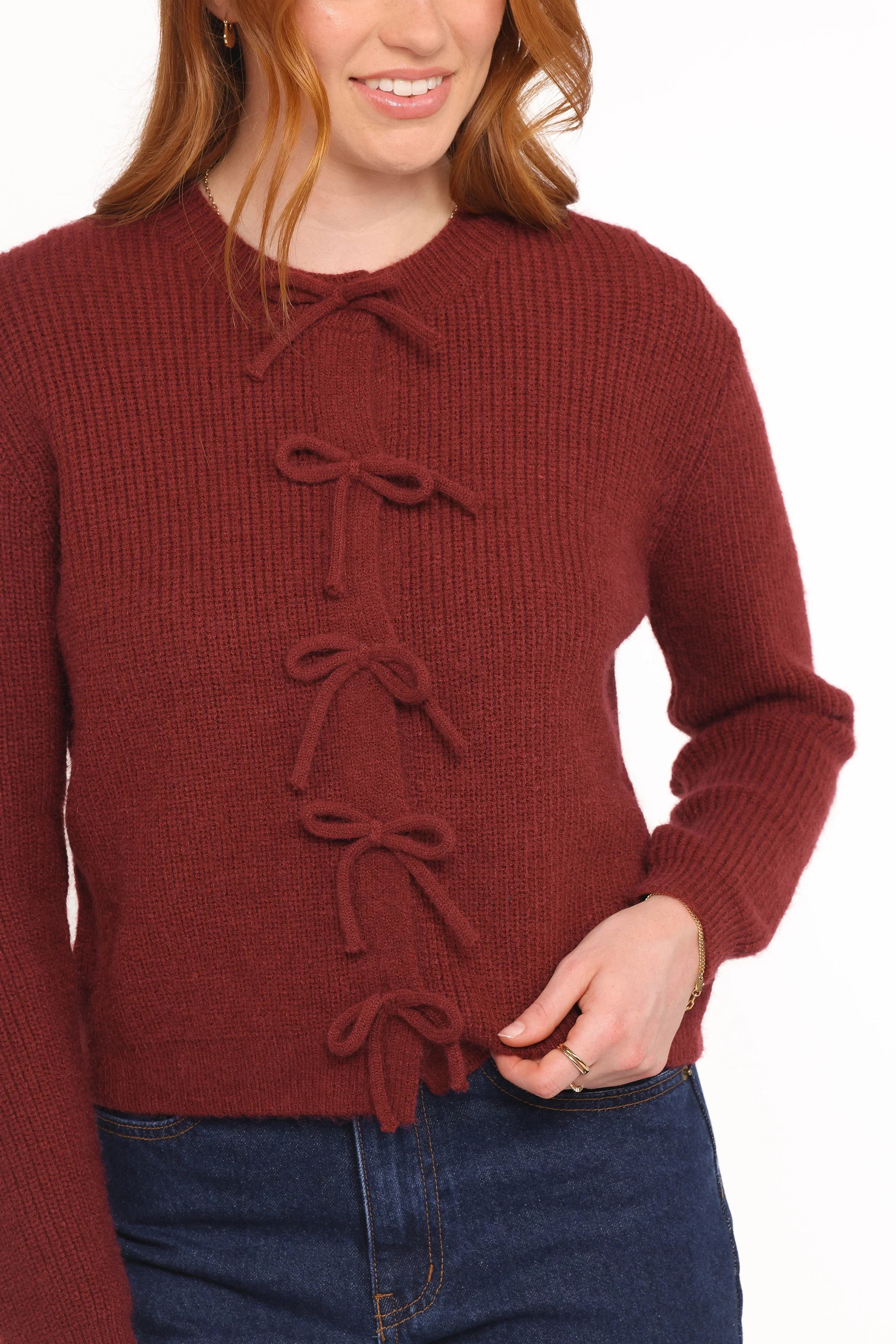 Wilde Bow Front Cardigan Burgundy