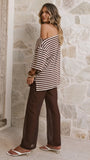 Pia One Shoulder Oversize Tee Choc White Stripe