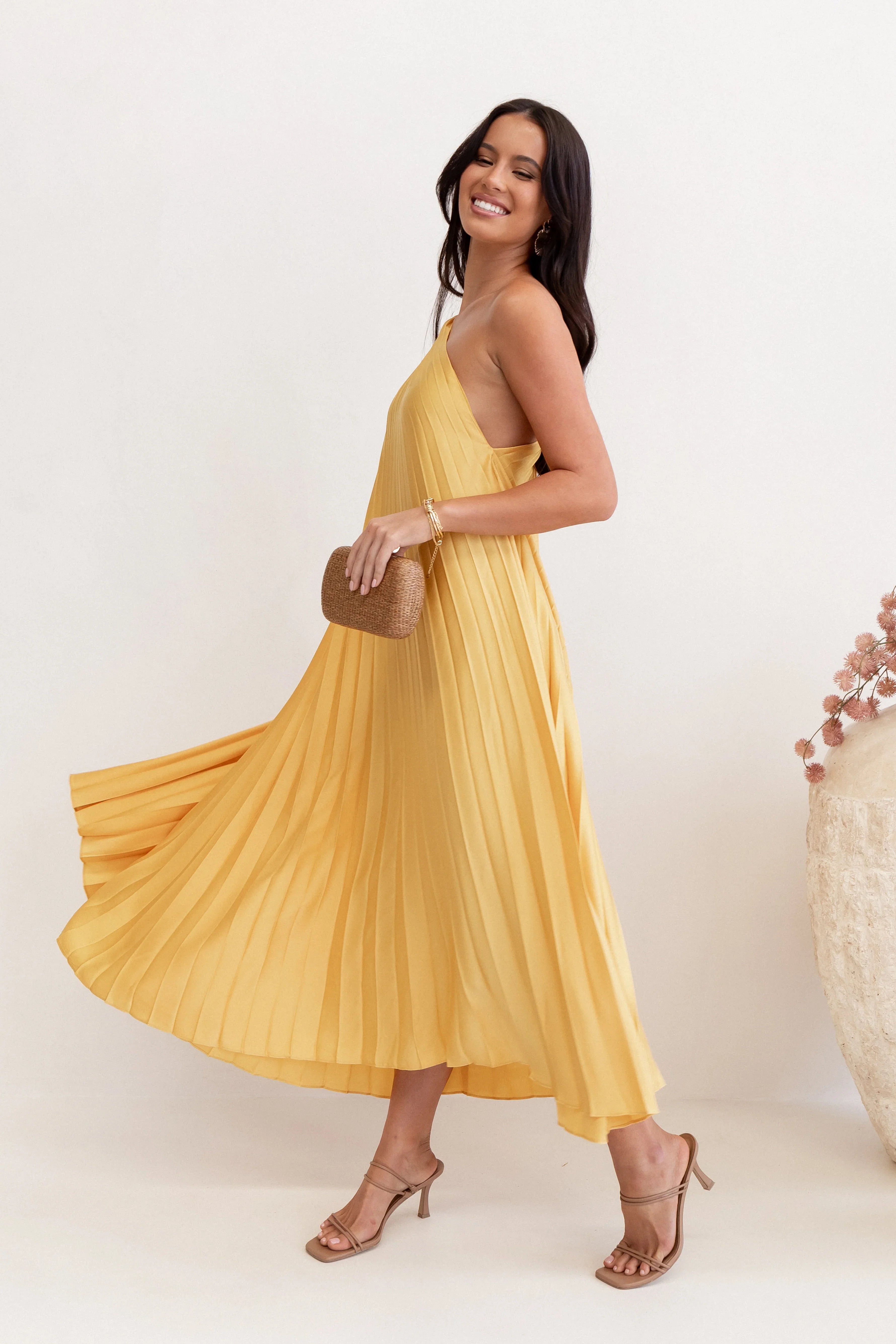Cali One Shoulder Midi Dress Saffron